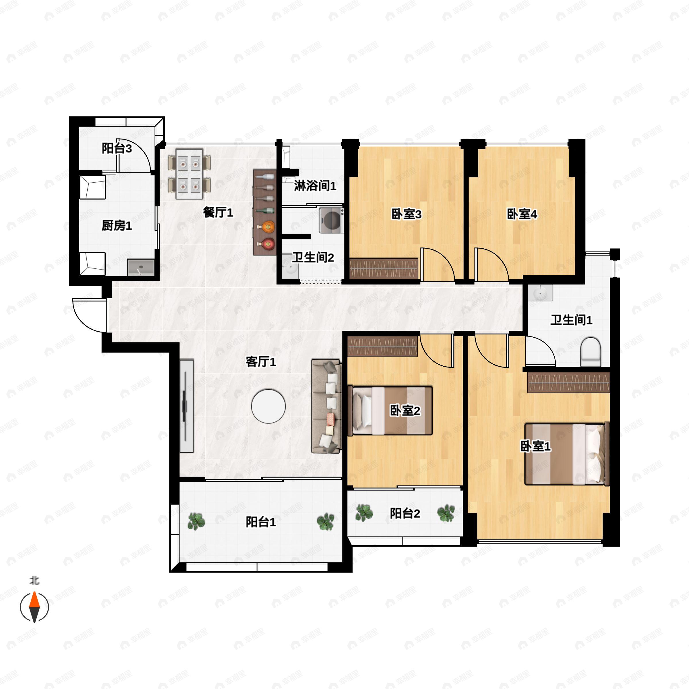 4室2厅2卫建面128平户型图
