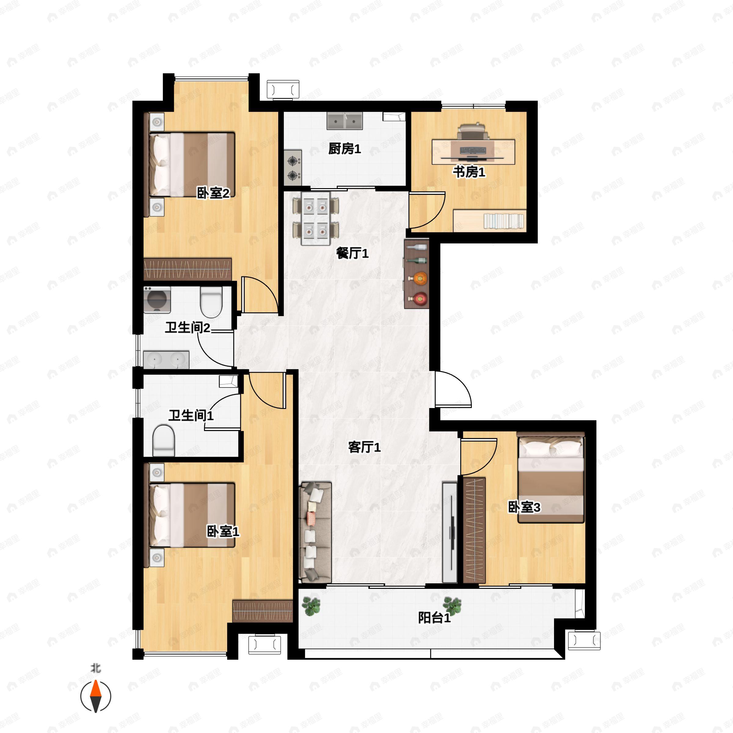 4室2厅2卫建面130平南户型图