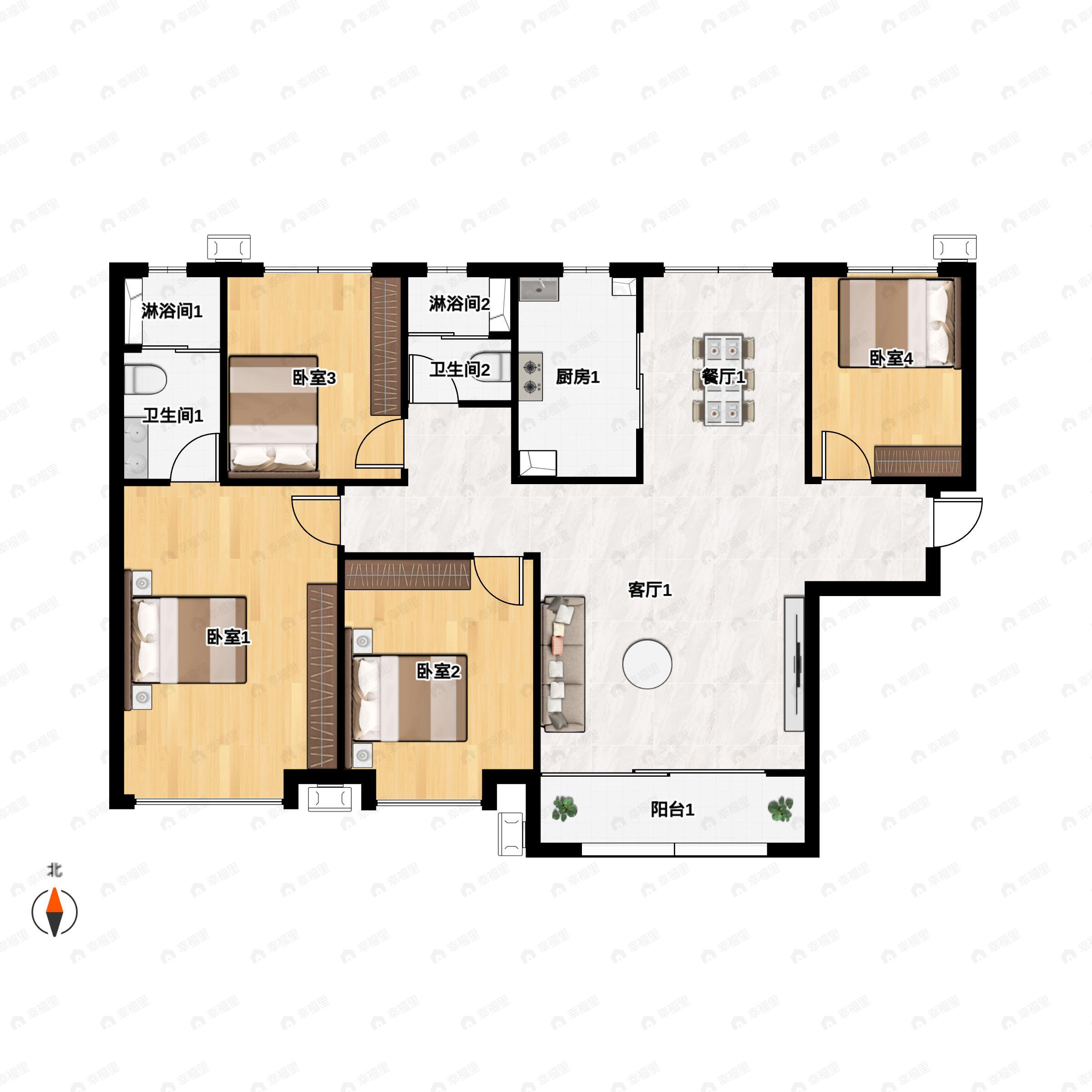 4室2厅2卫建面140平户型图