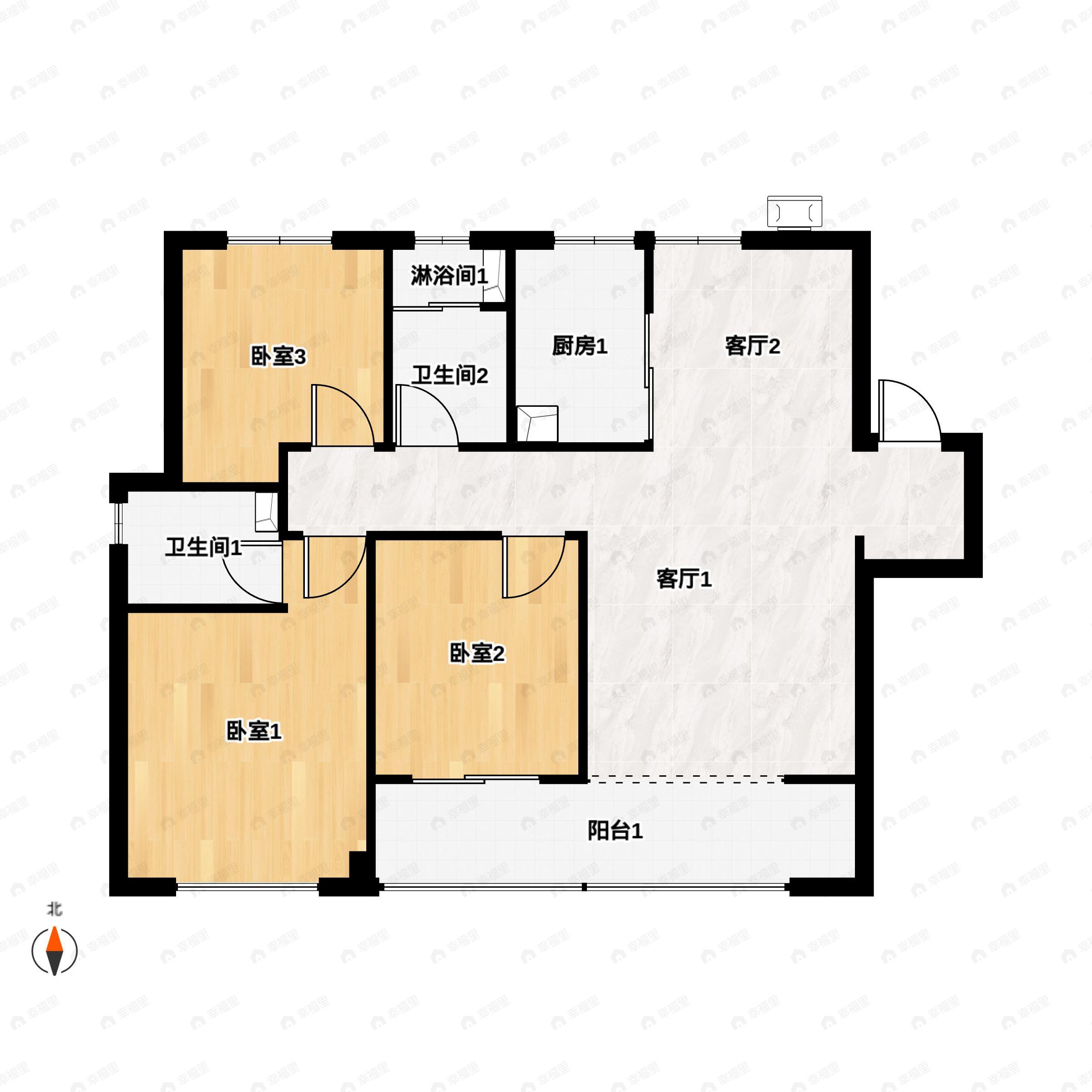 3室2厅2卫建面118m²北|南|西户型图