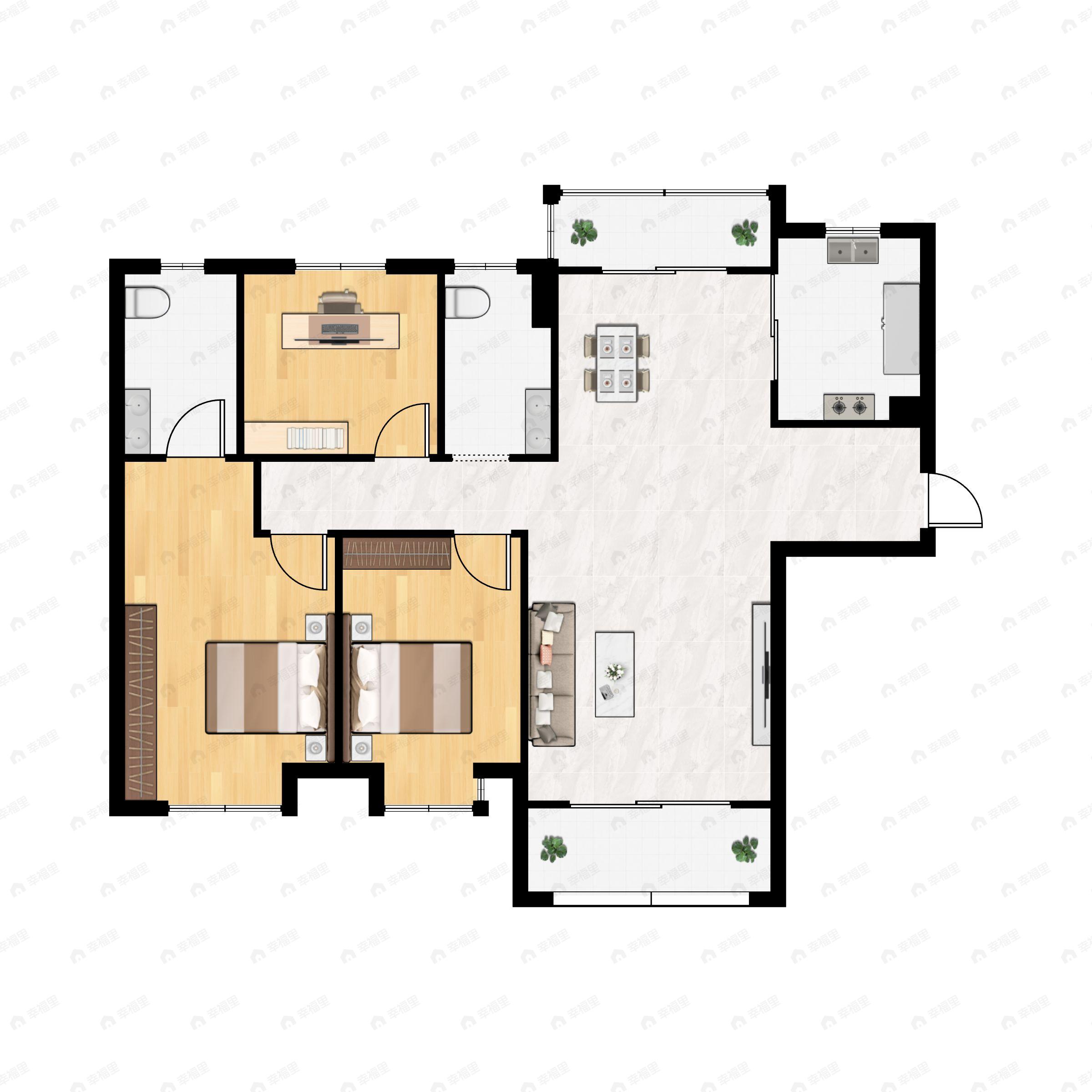 3室2厅2卫建面144m²北|南户型图