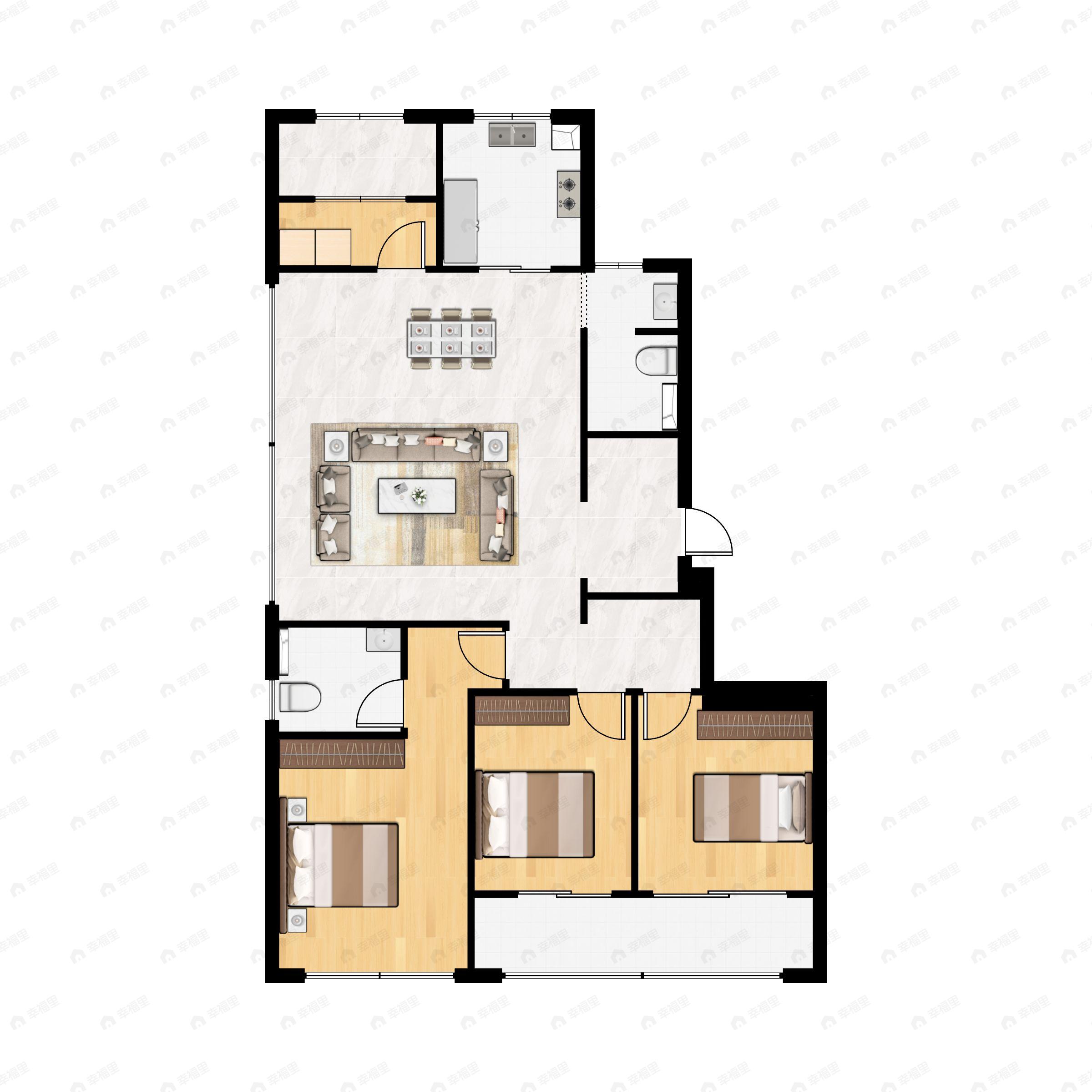 3室2厅2卫建面141平北|南户型图