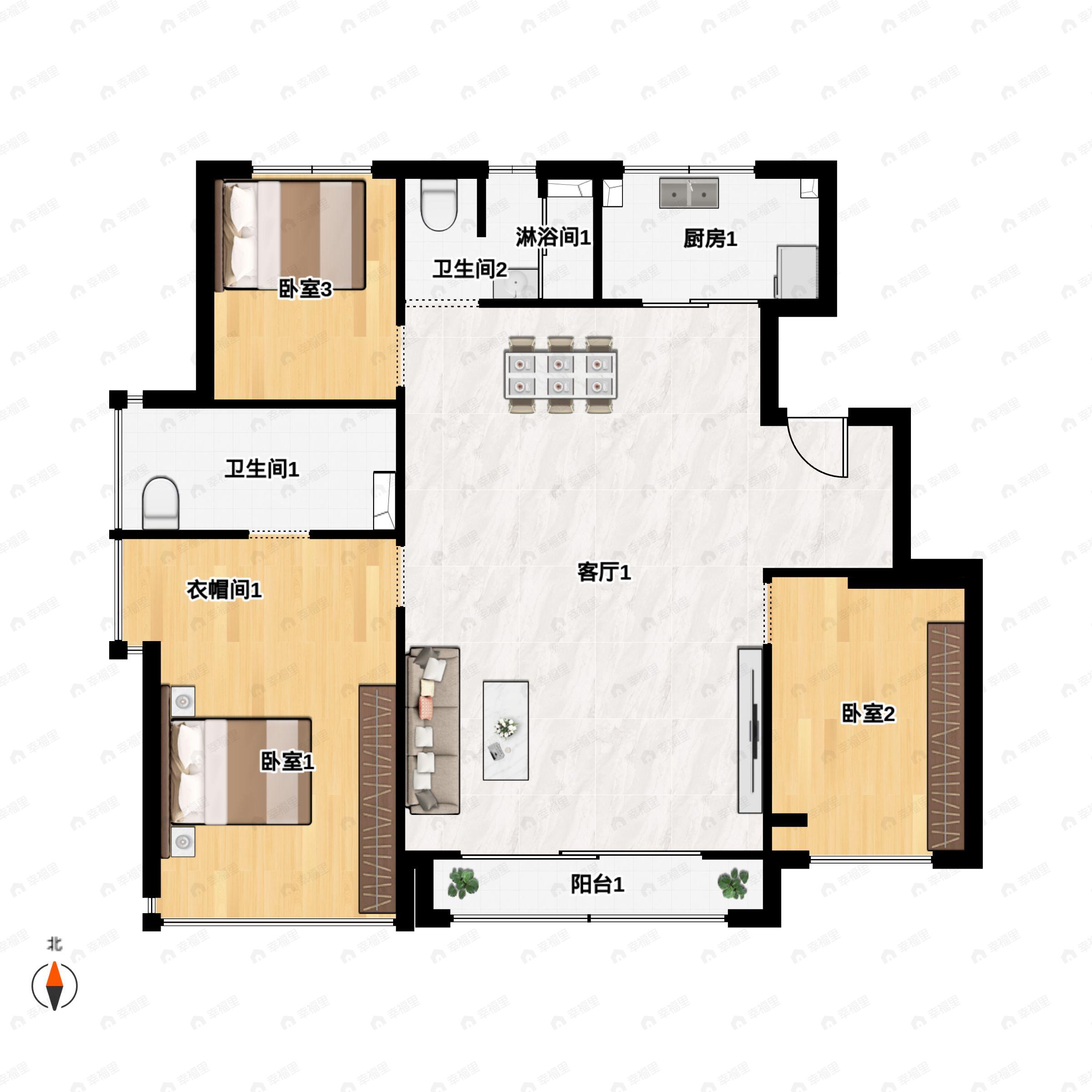 中海招商十里观澜3室2厅2卫户型图