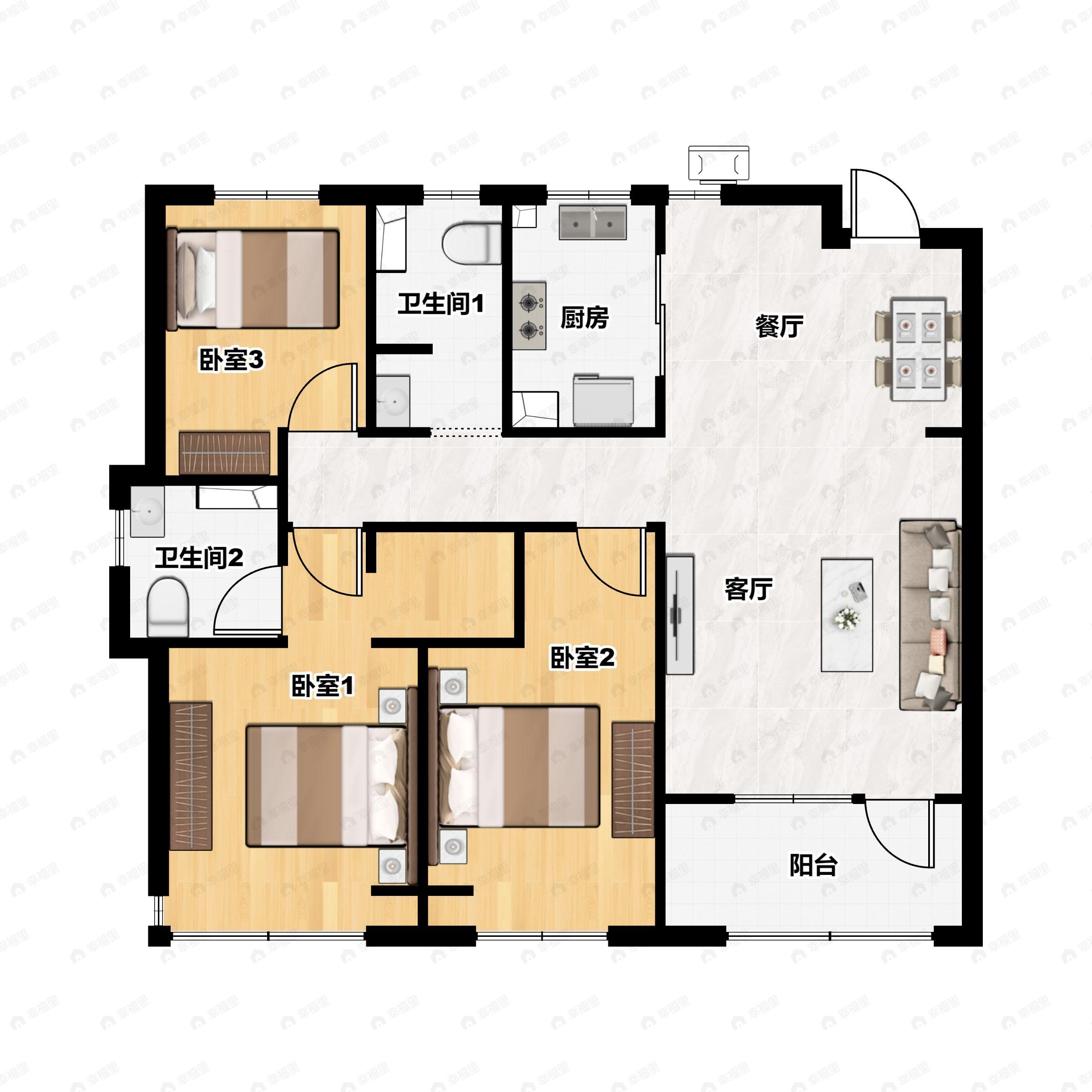 3室2厅2卫建面135平户型图