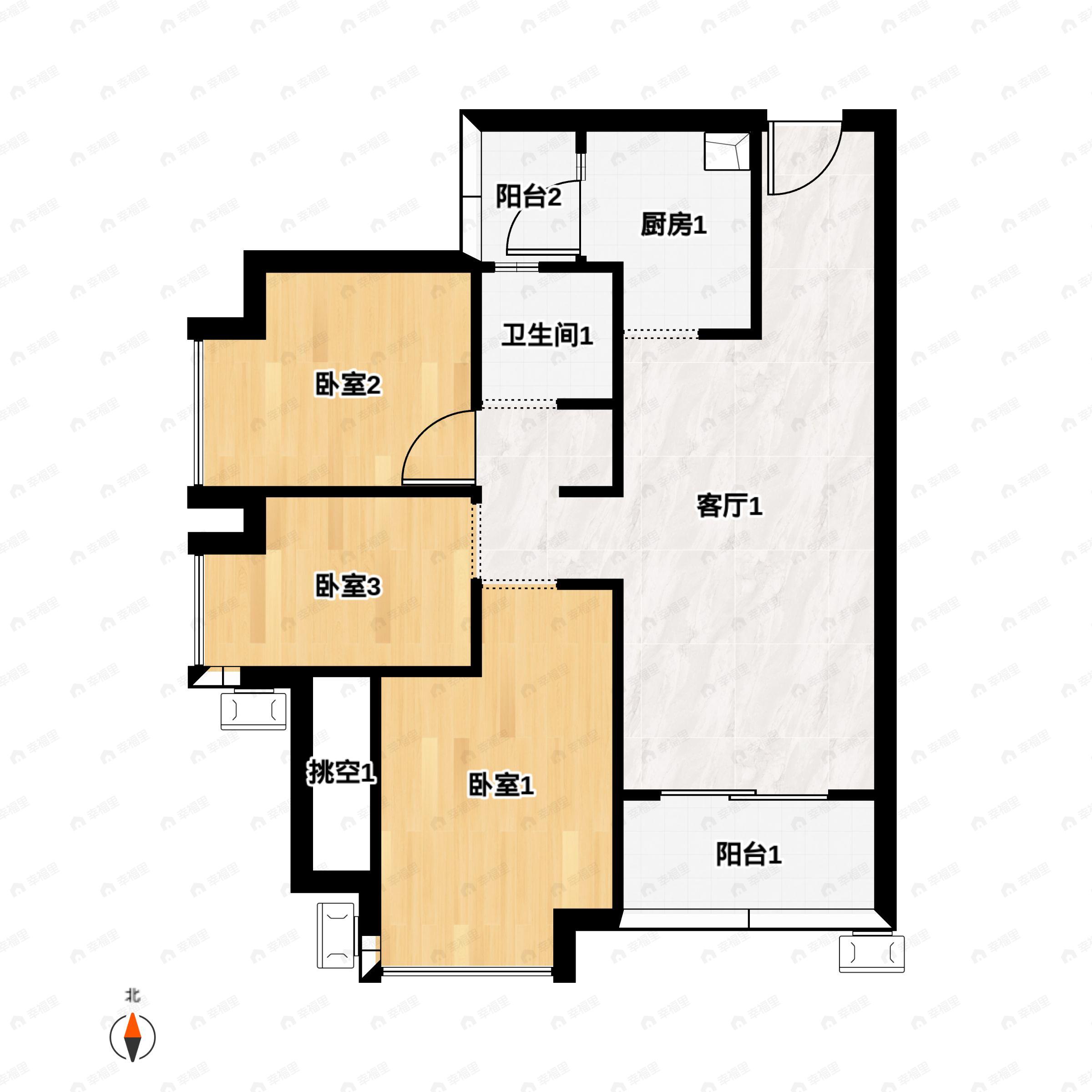 3室2厅1卫建面79平户型图