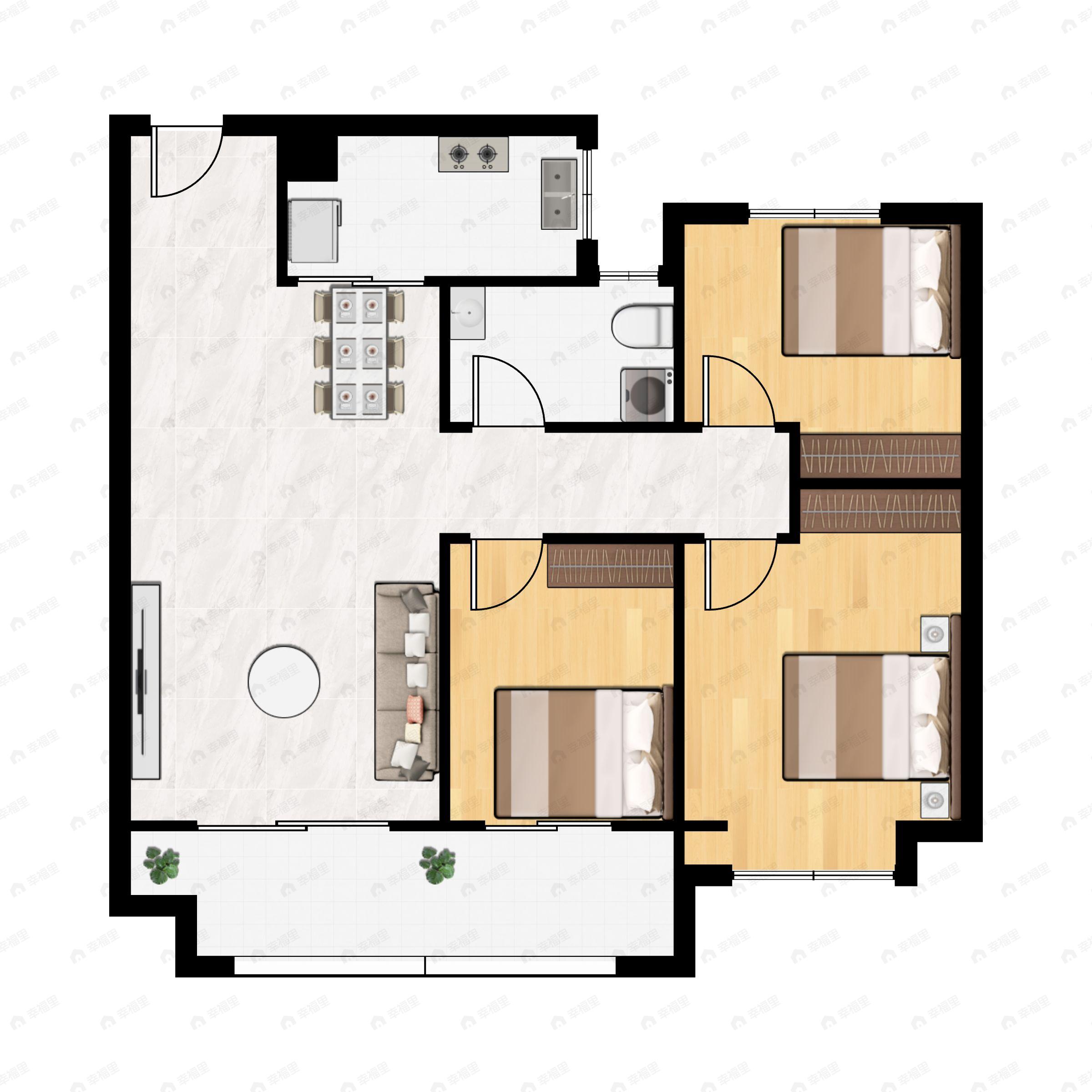 3室2厅1卫建面93平南户型图