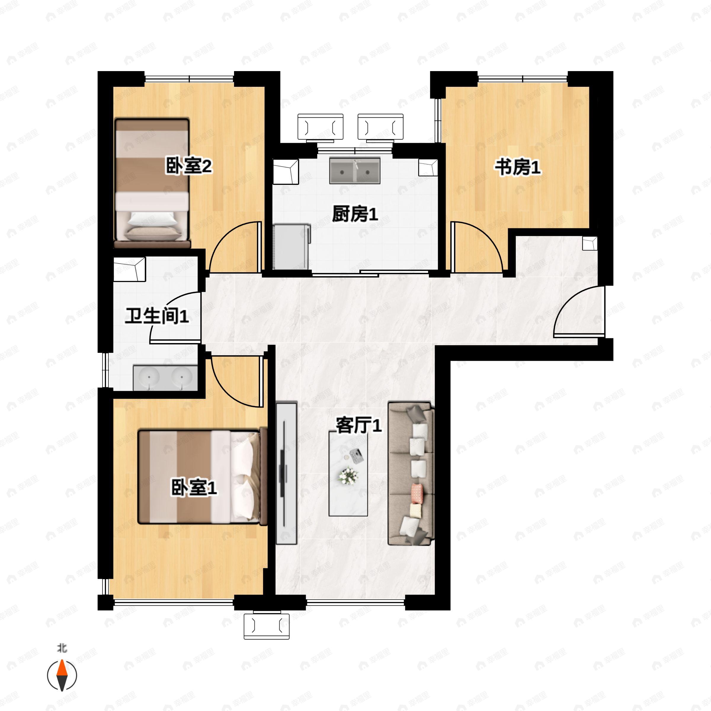 3室2厅1卫建面88平户型图