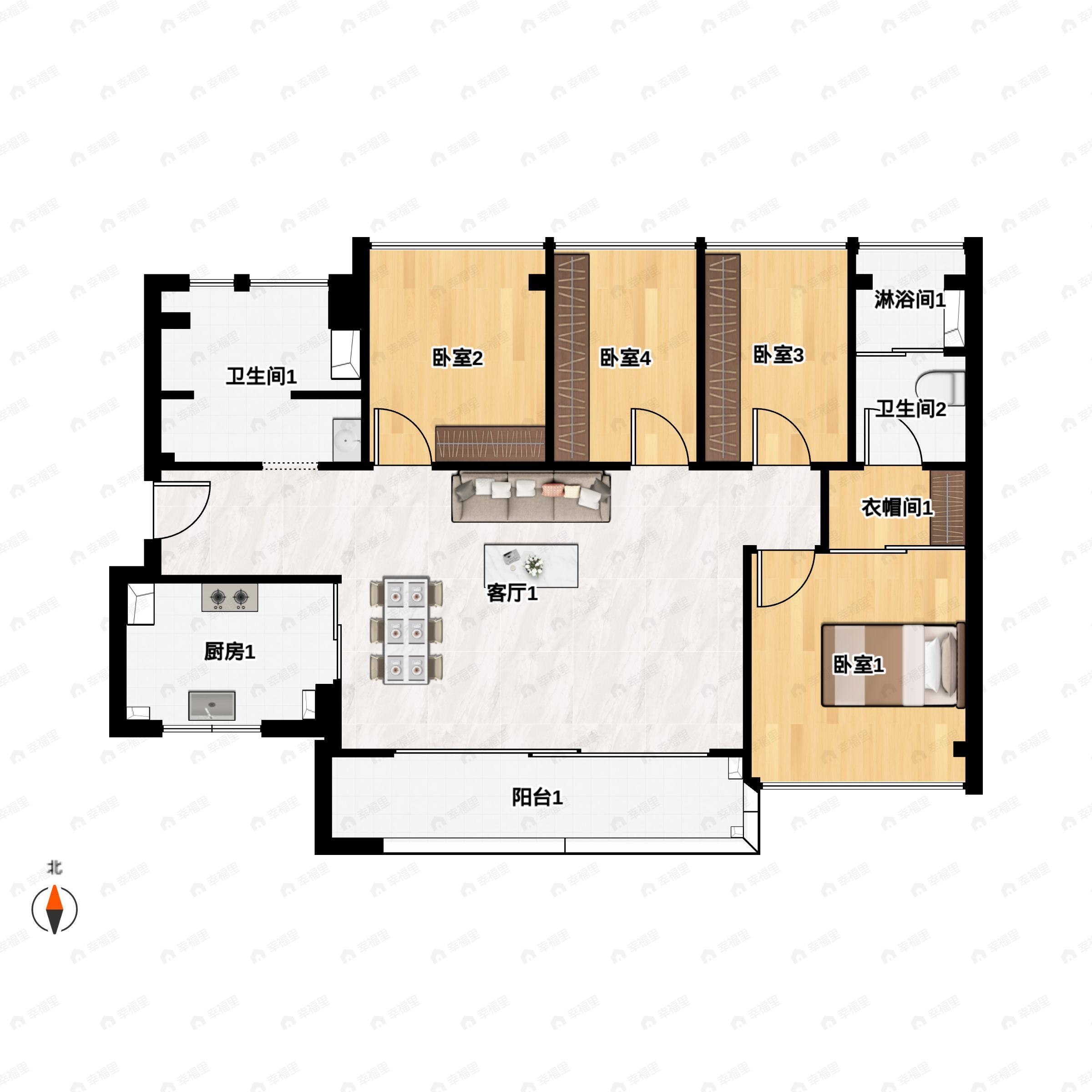 4室2厅2卫建面117平户型图