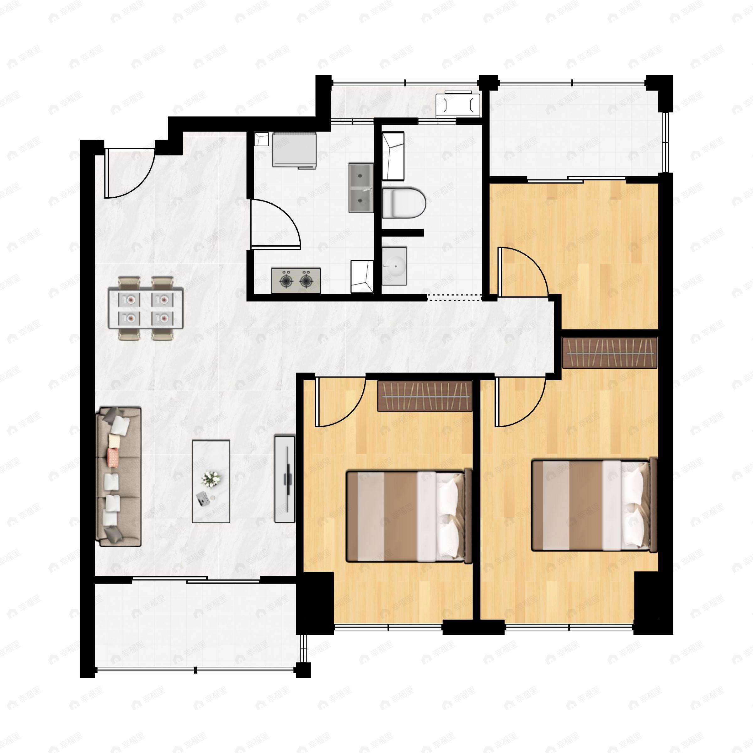 3室2厅1卫建面95平户型图