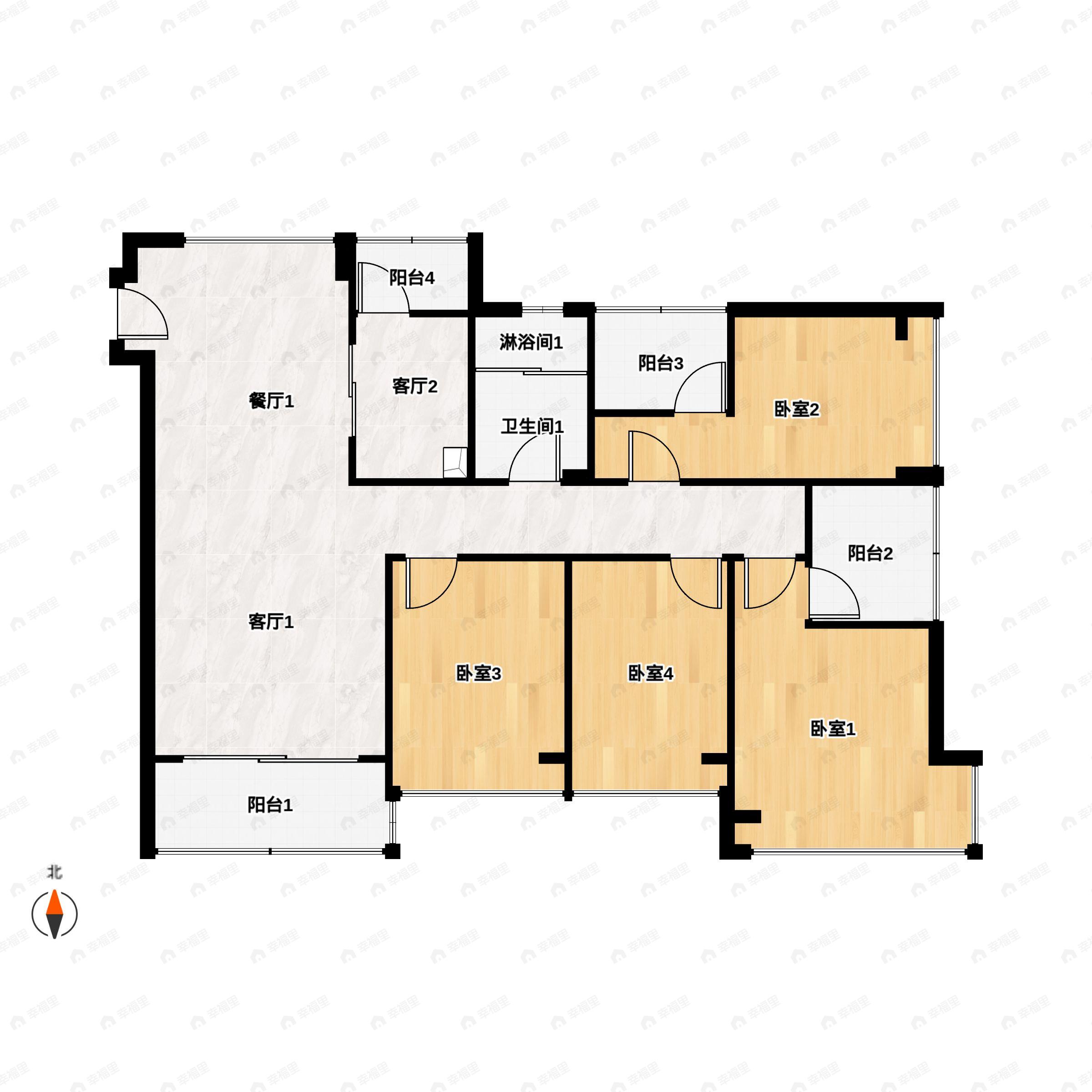 4室2厅1卫建面135平南户型图