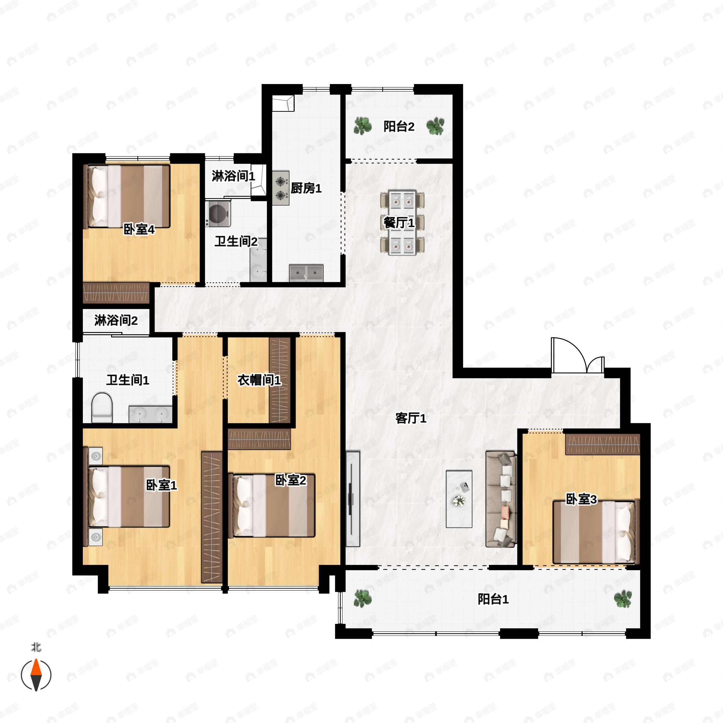 4室2厅2卫建面216平户型图