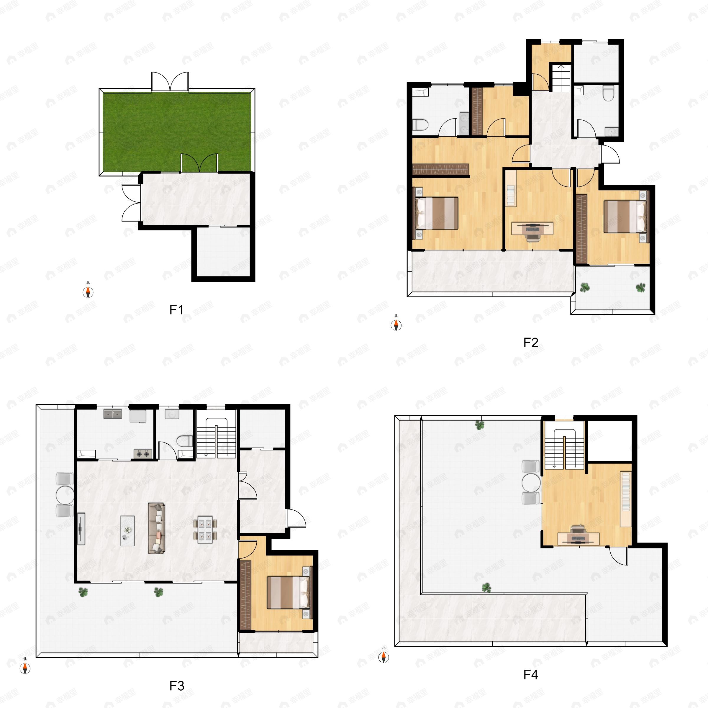 4室2厅3卫建面225平北|南户型图