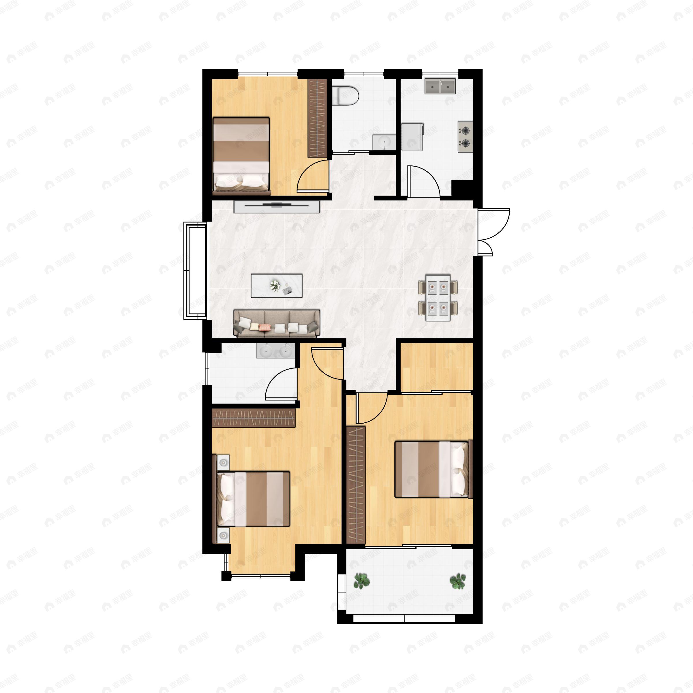 幸福名城3室2厅2卫户型图