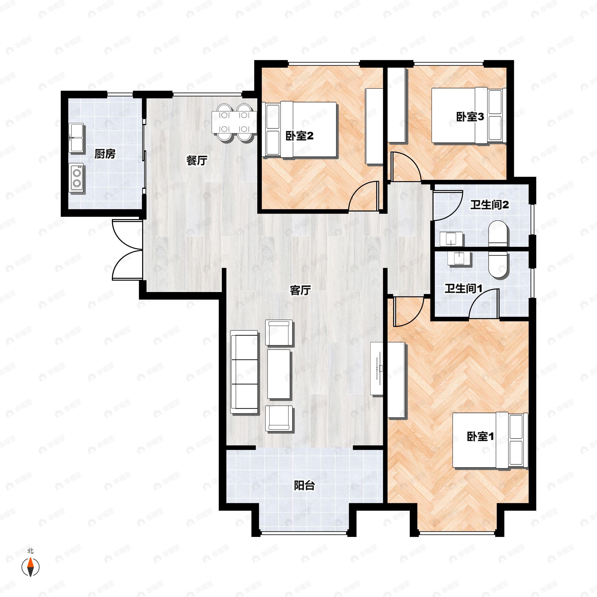 3室2厅2卫建面143平户型图