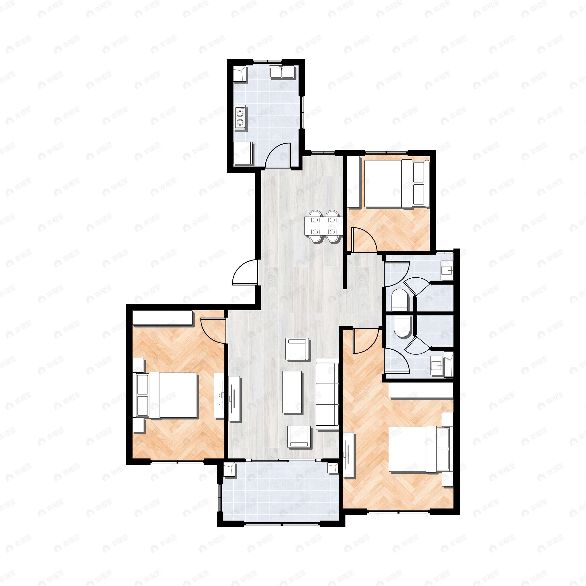 3室2厅2卫建面107平户型图
