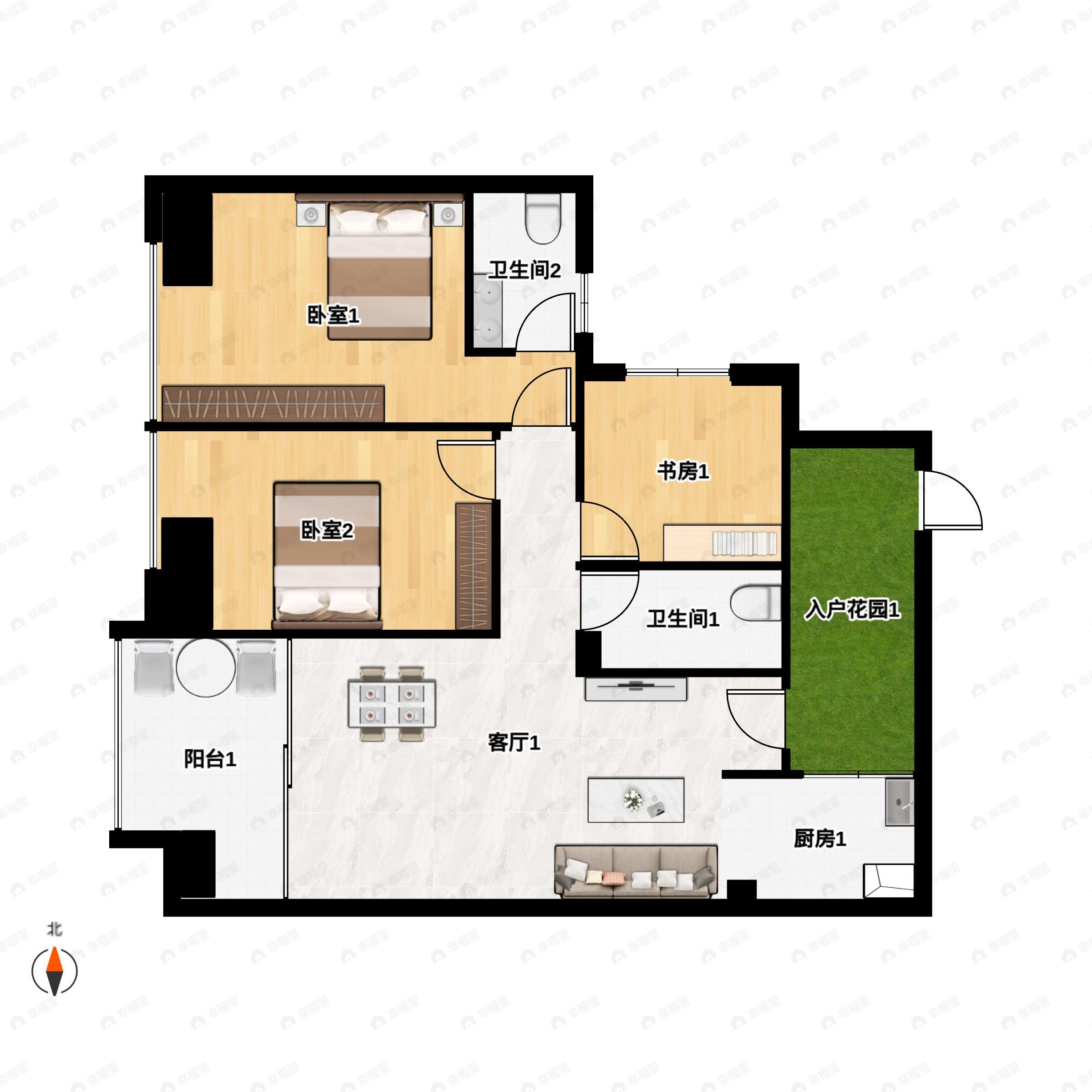 3室2厅2卫建面112平西户型图