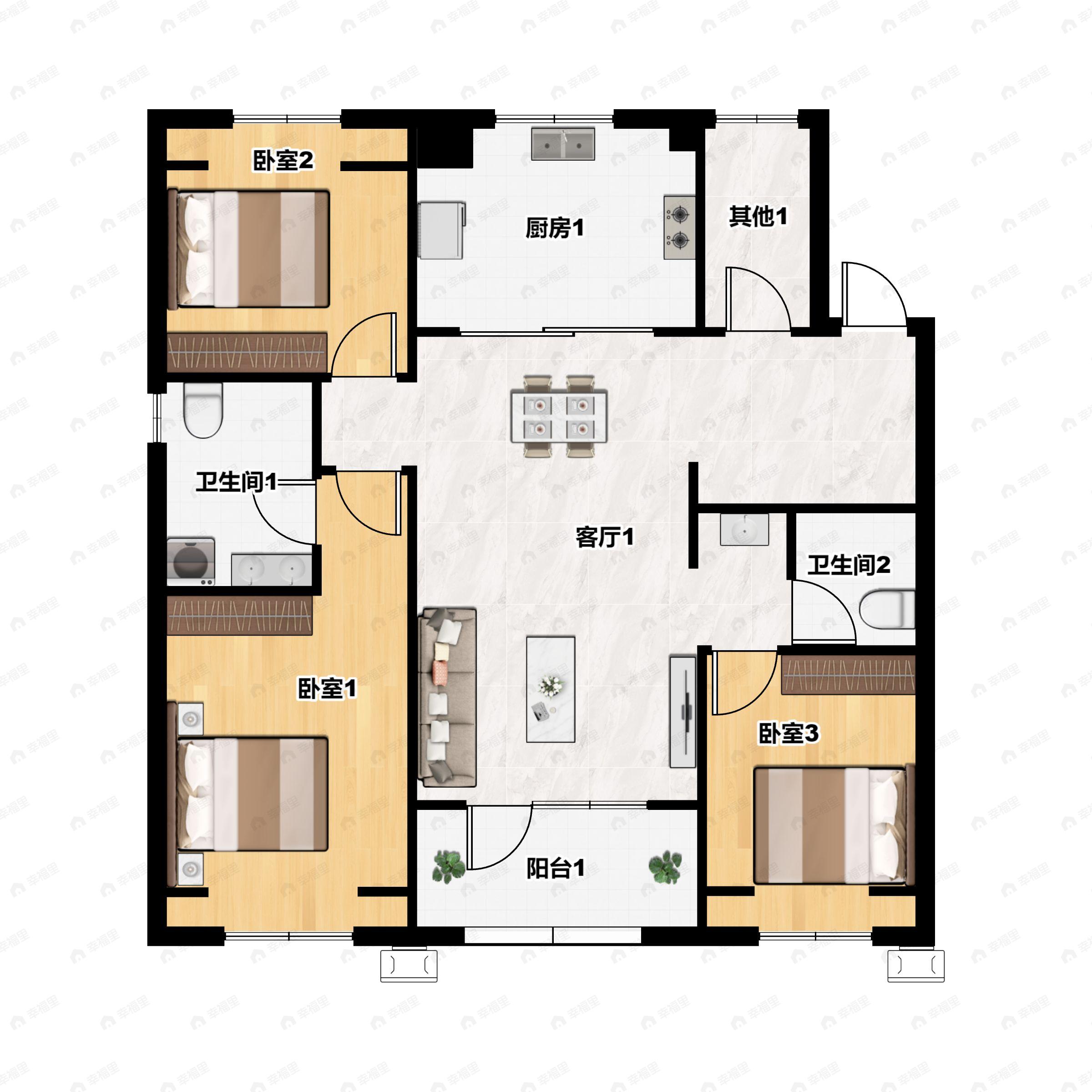 万科翡翠之光3室2厅2卫户型图