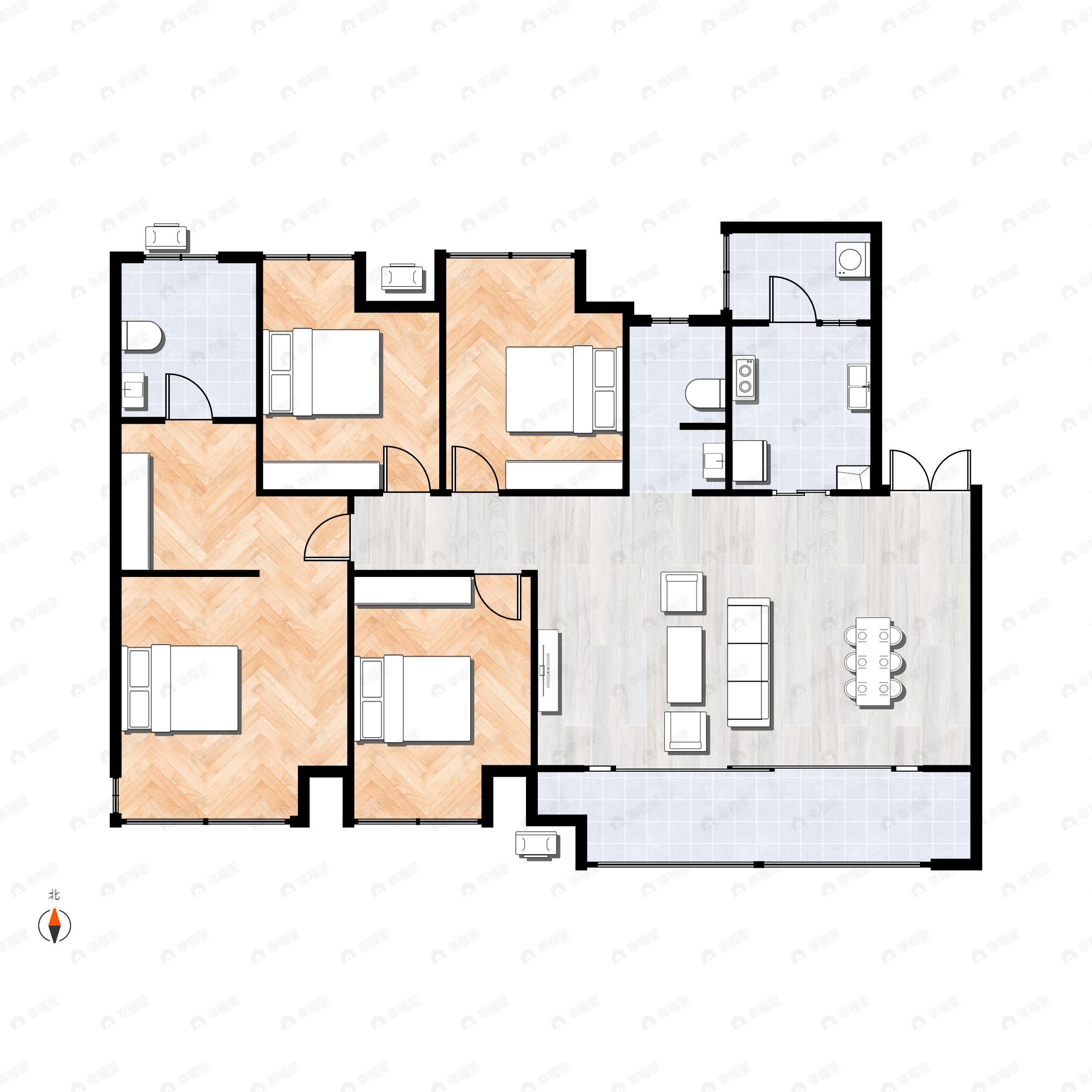 4室2厅2卫建面137平北|南|西|东户型图