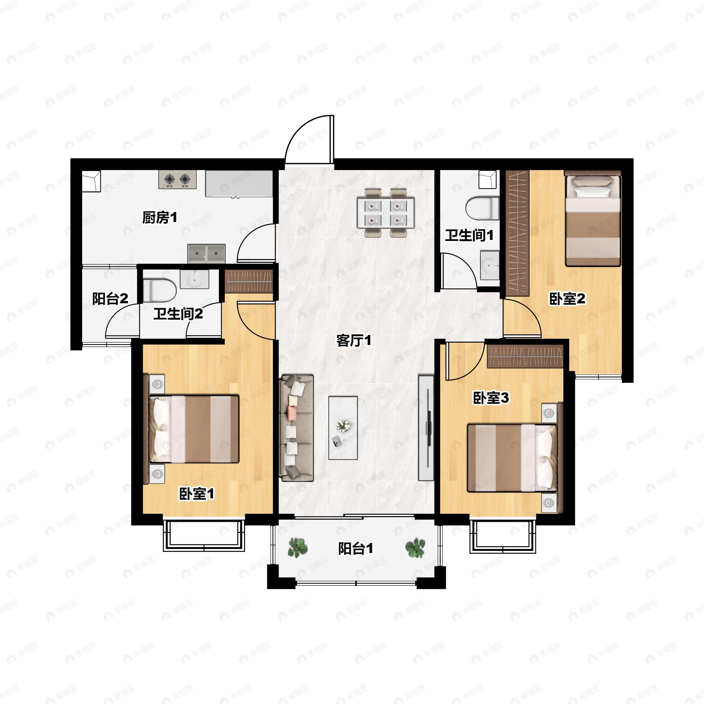 3室2厅2卫建面130平户型图