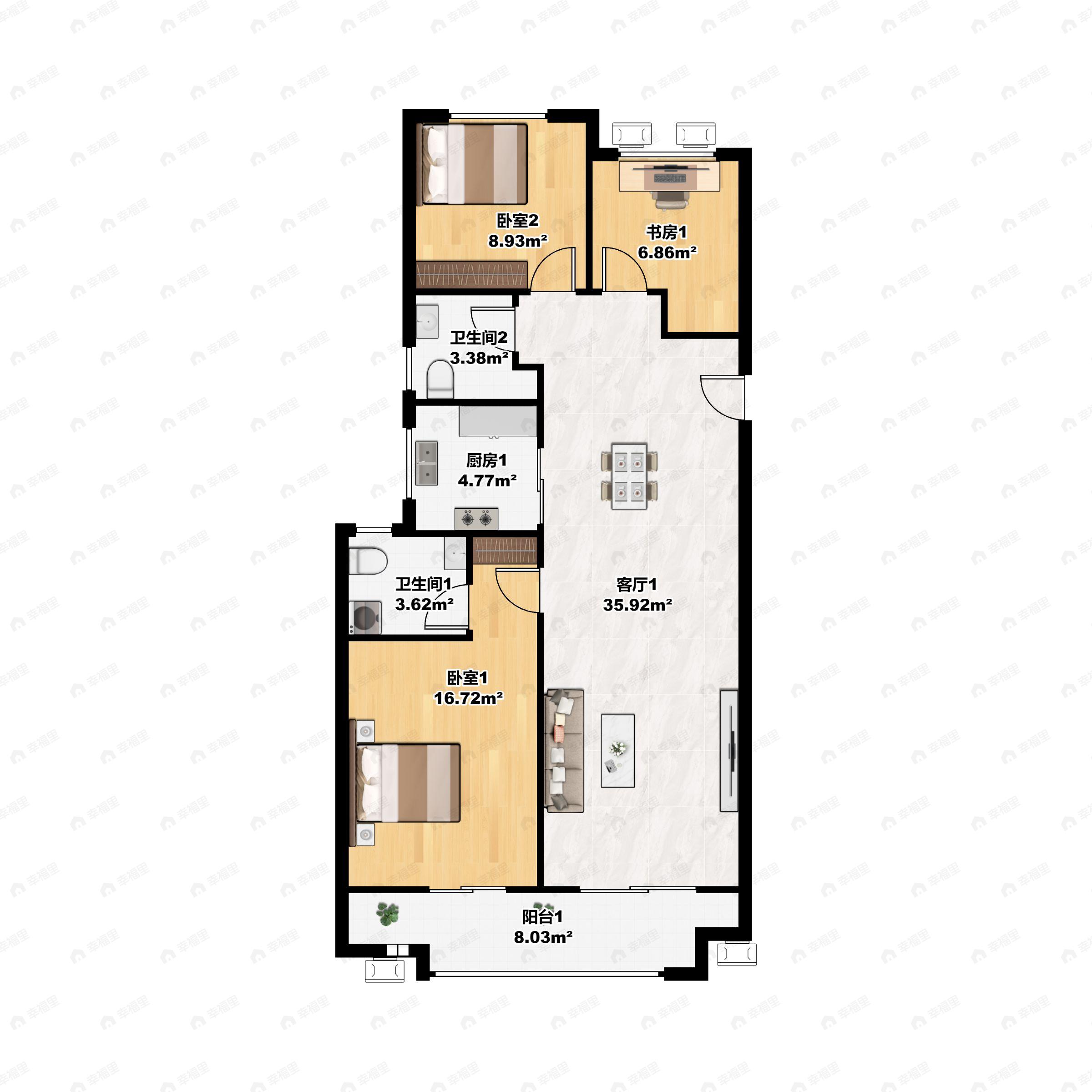 西安金辉城3室2厅2卫户型图