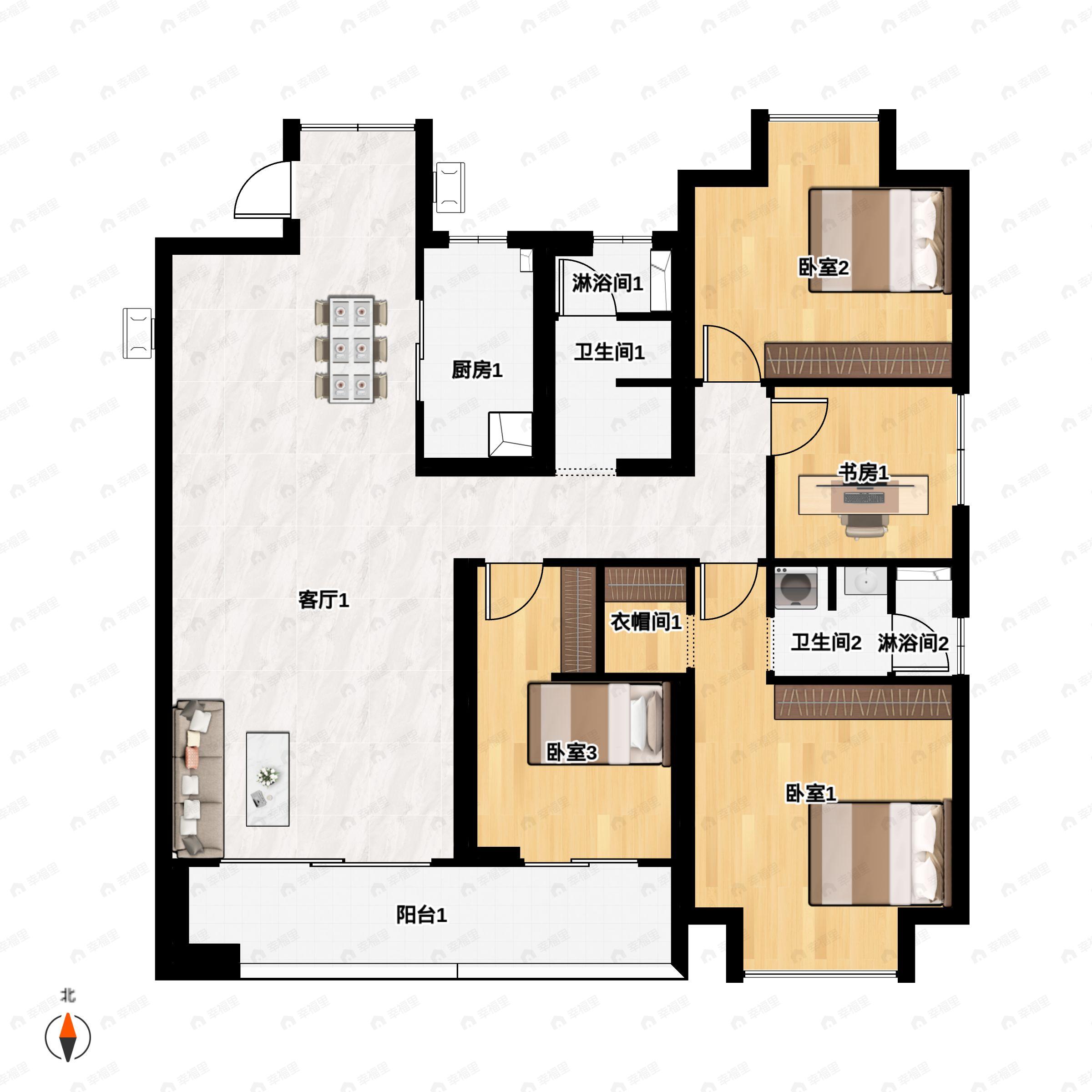 4室2厅2卫建面143平户型图