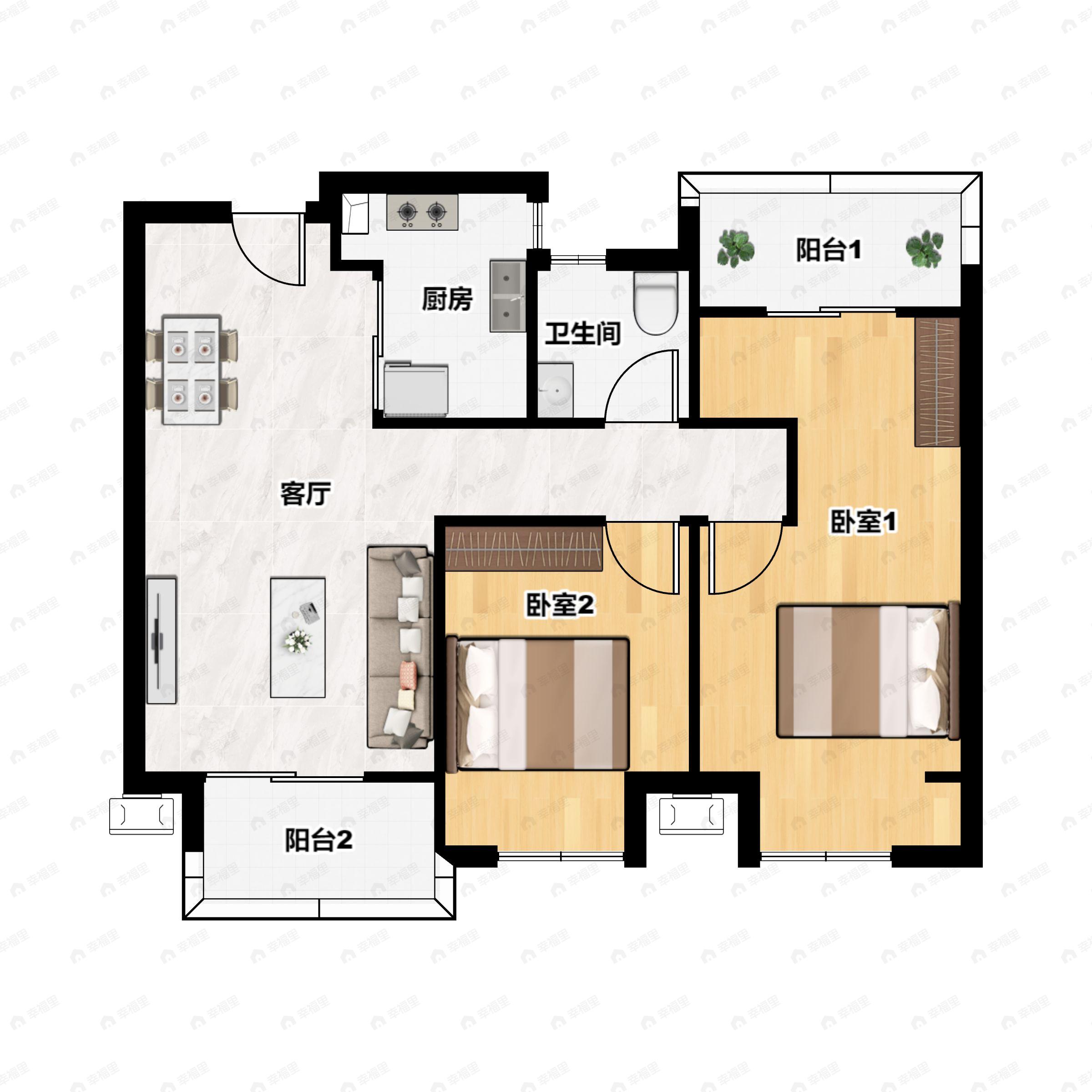 2室2厅1卫建面91平户型图
