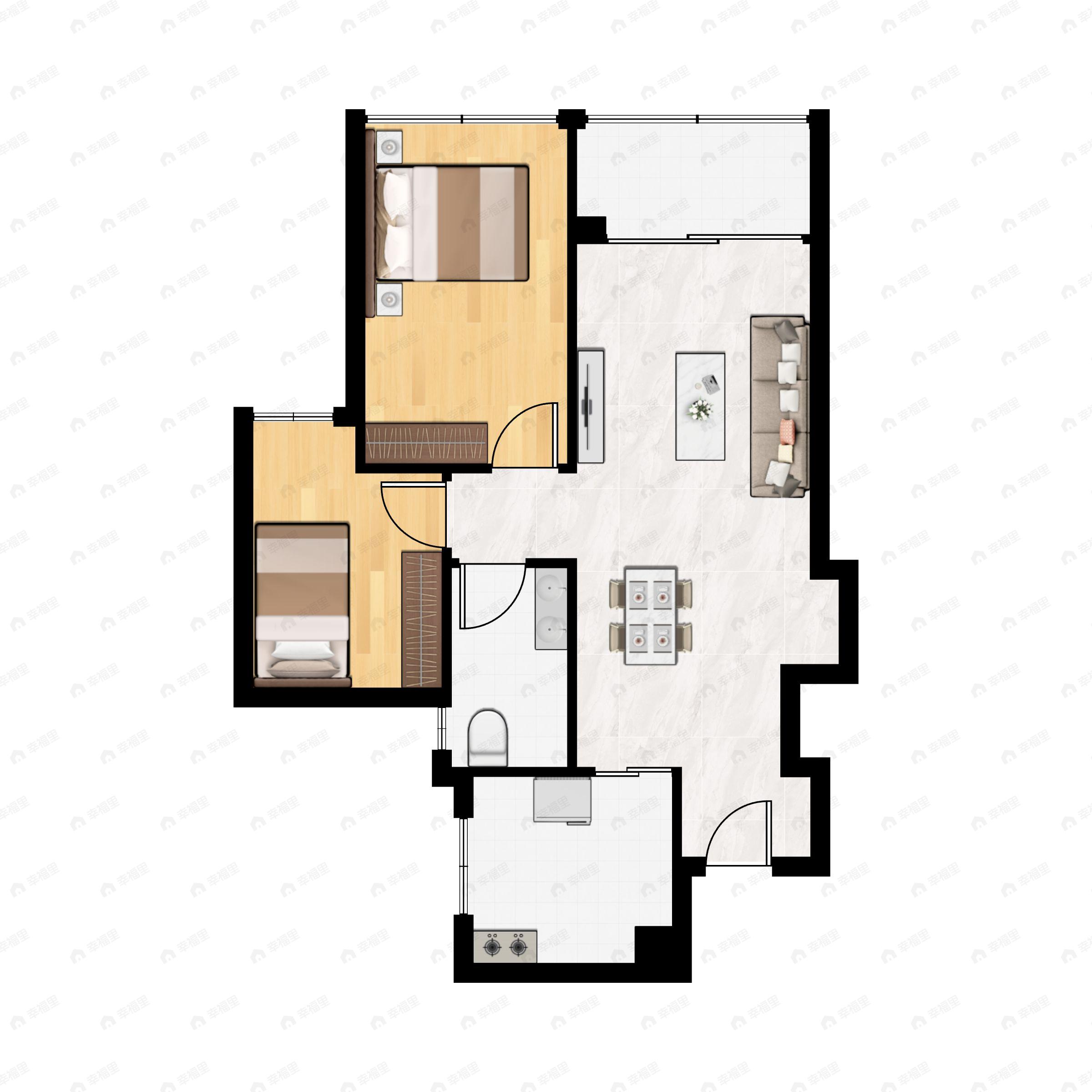 和荣西湾2室2厅1卫户型图