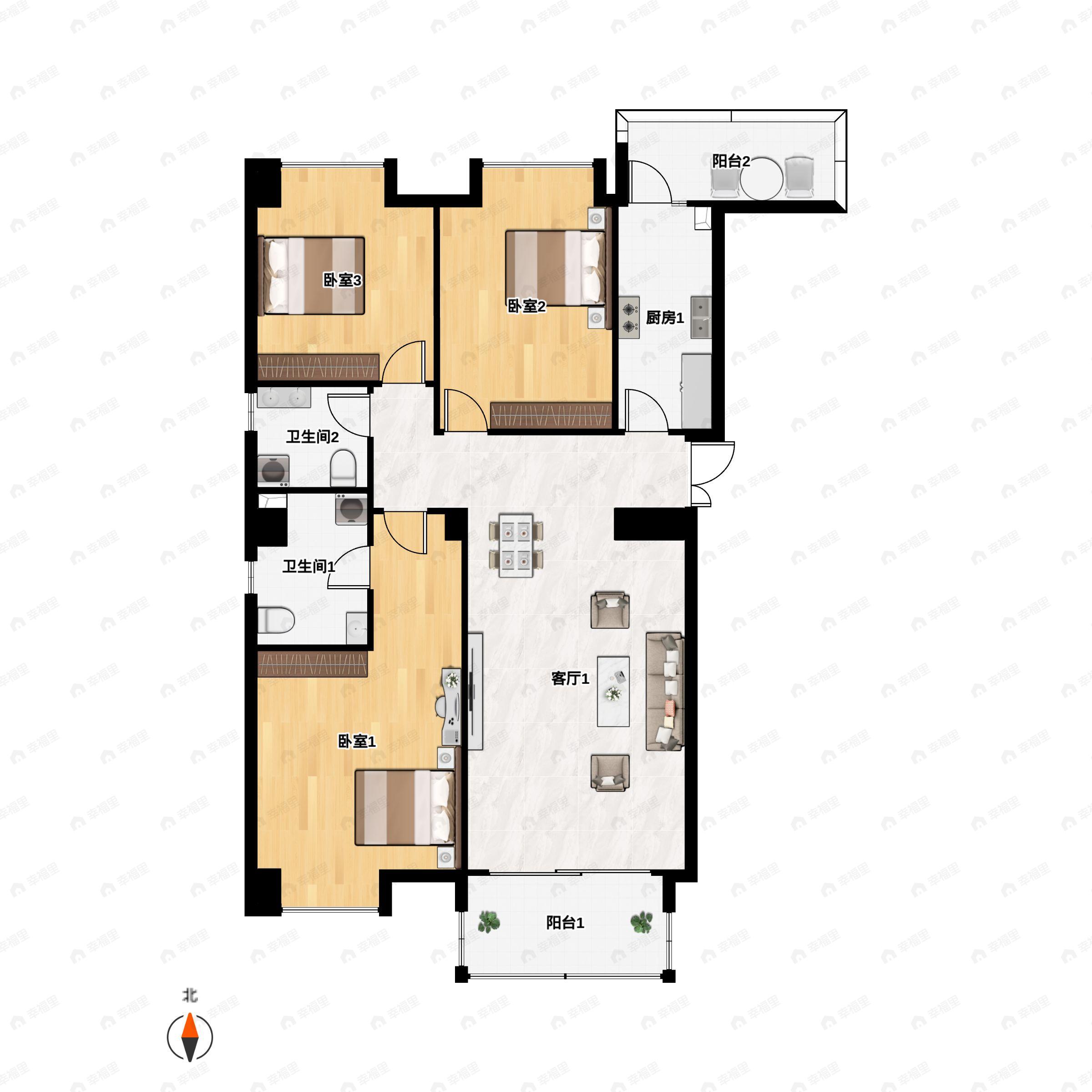 3室2厅2卫建面130平户型图