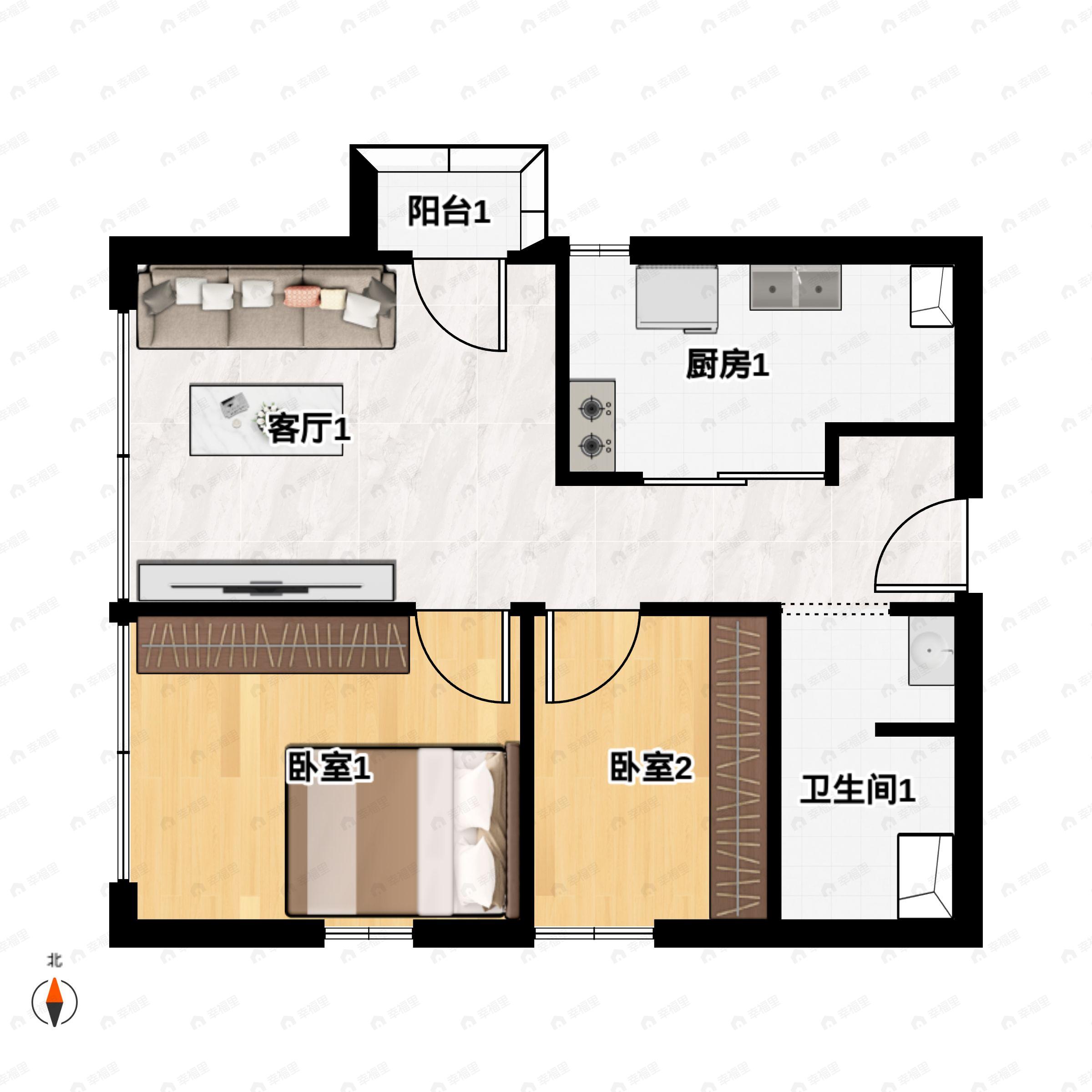 3室2厅1卫建面70平户型图