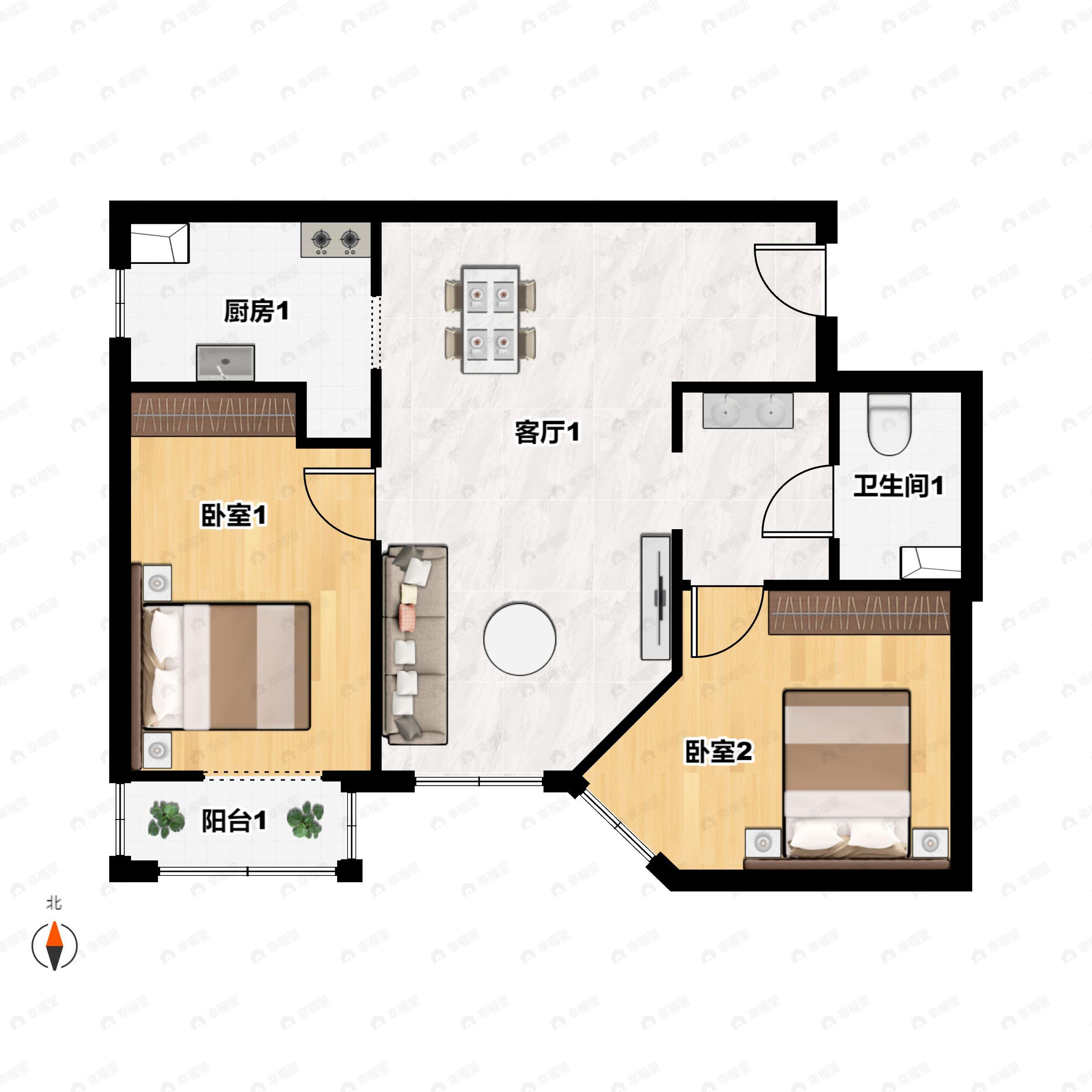 2室2厅1卫建面83平户型图