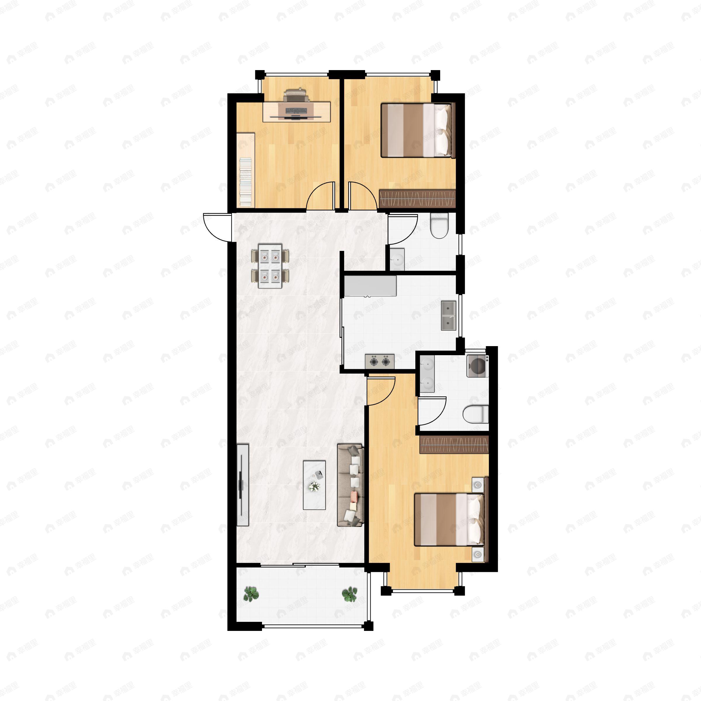 3室2厅2卫建面99平户型图