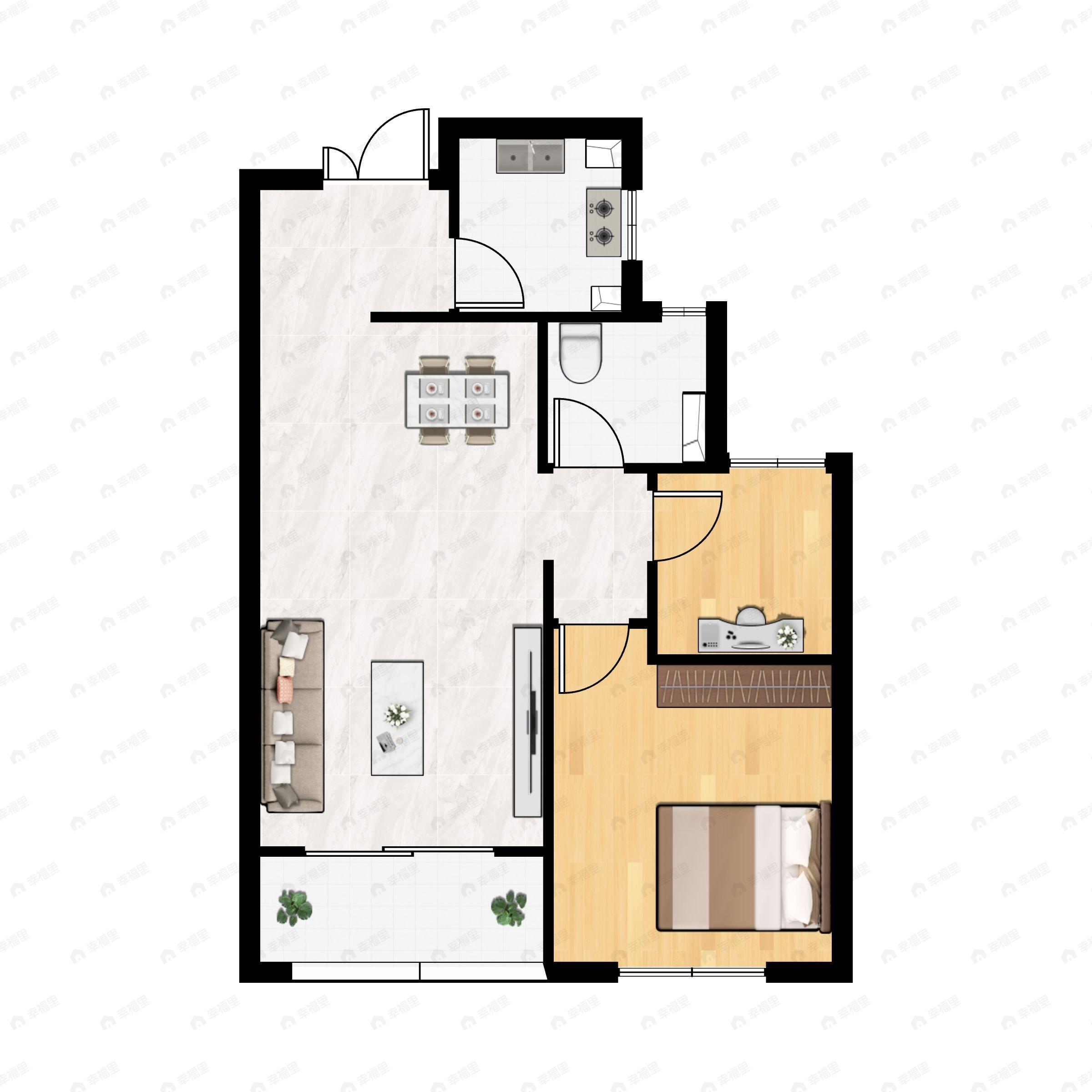 2室2厅1卫建面79m²南户型图
