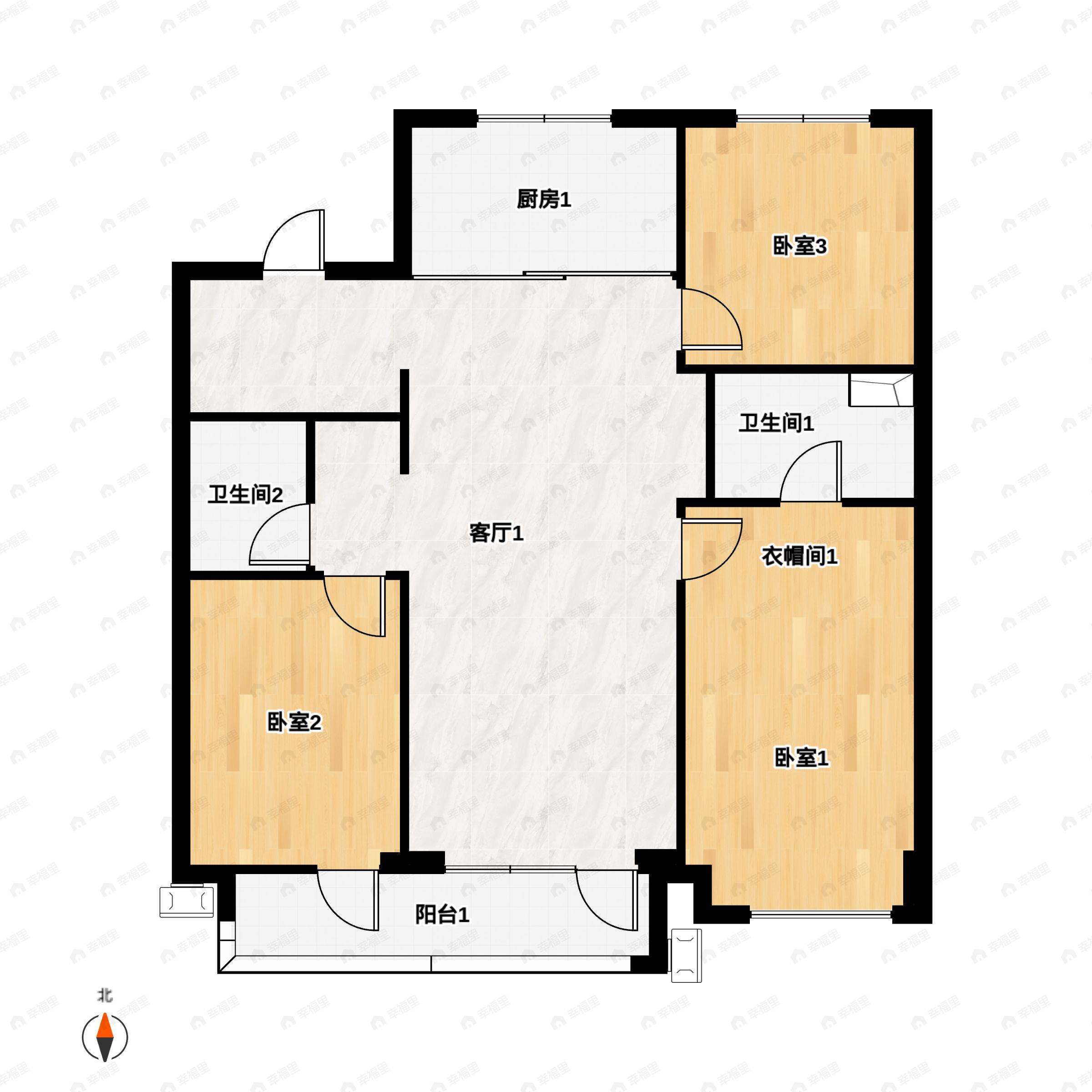 3室2厅2卫建面117平户型图