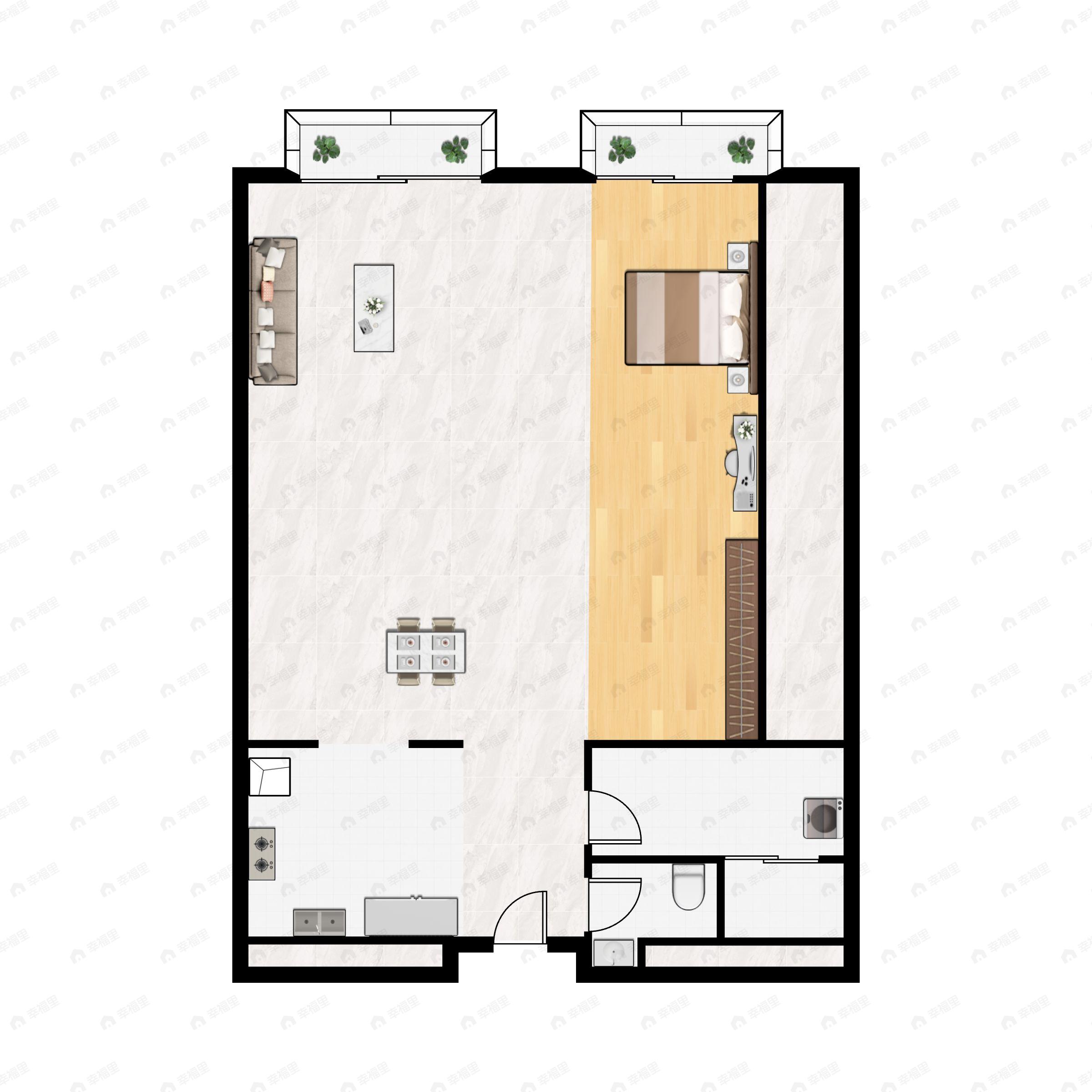 1室1厅1卫建面113m²南|北户型图