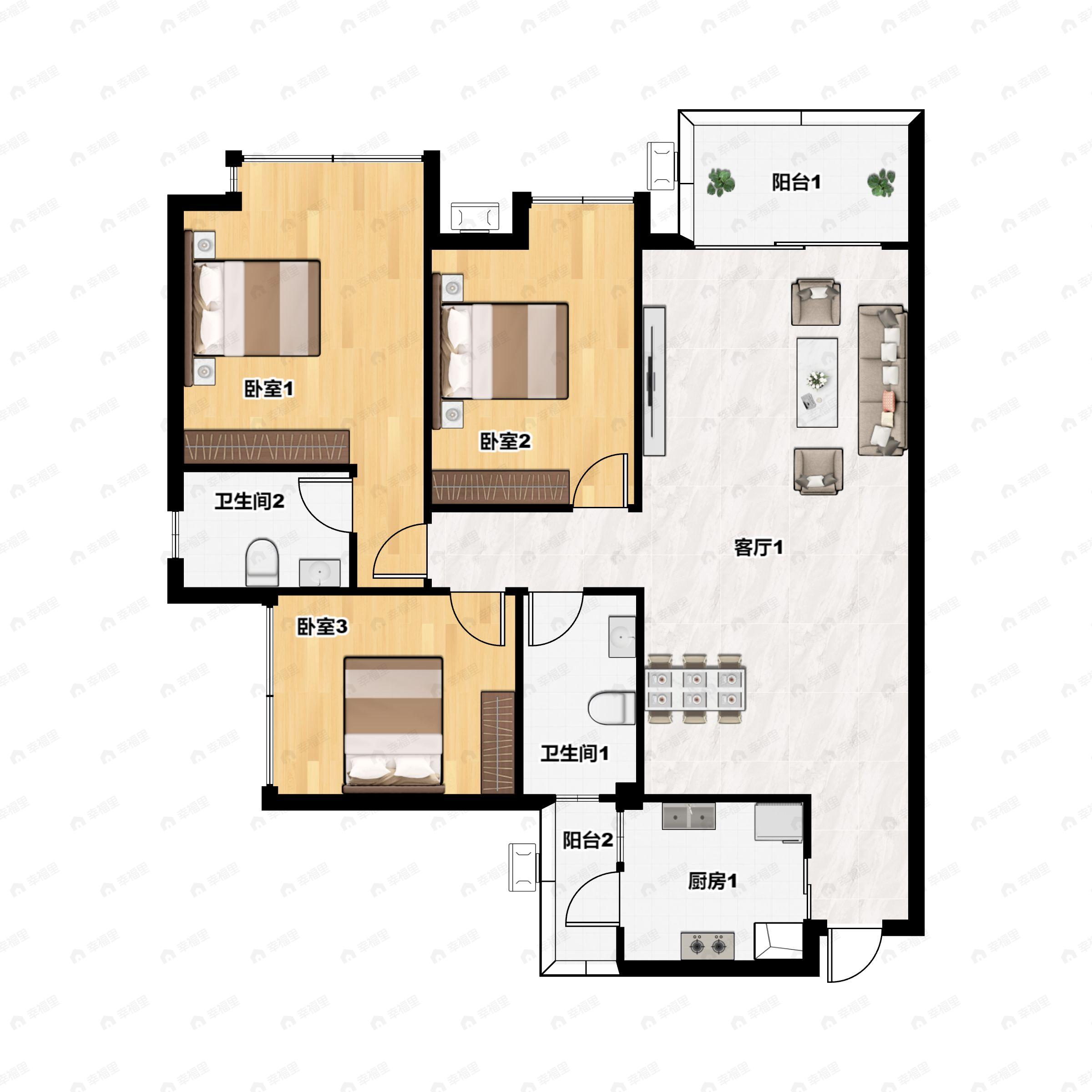 3室2厅2卫建面113平户型图