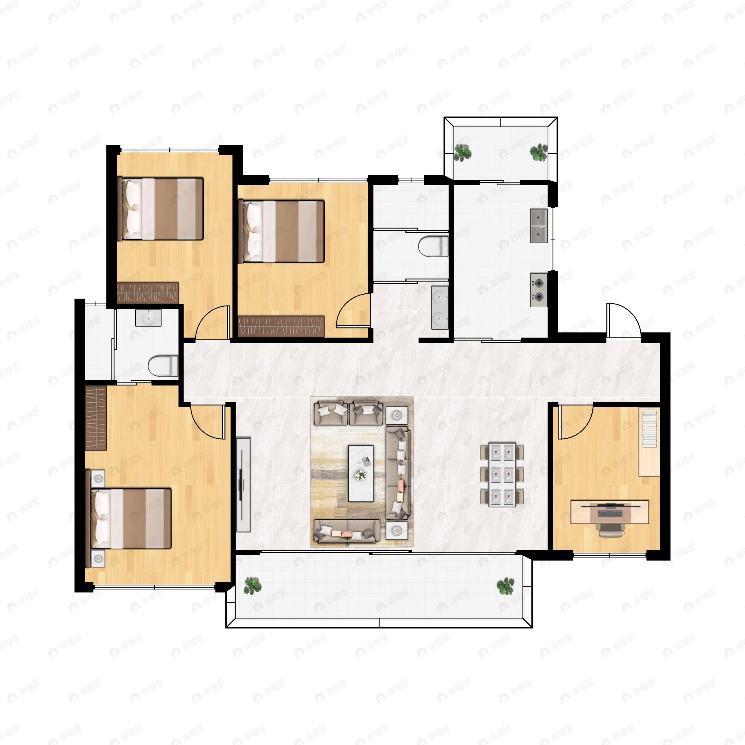4室2厅2卫建面131平南户型图