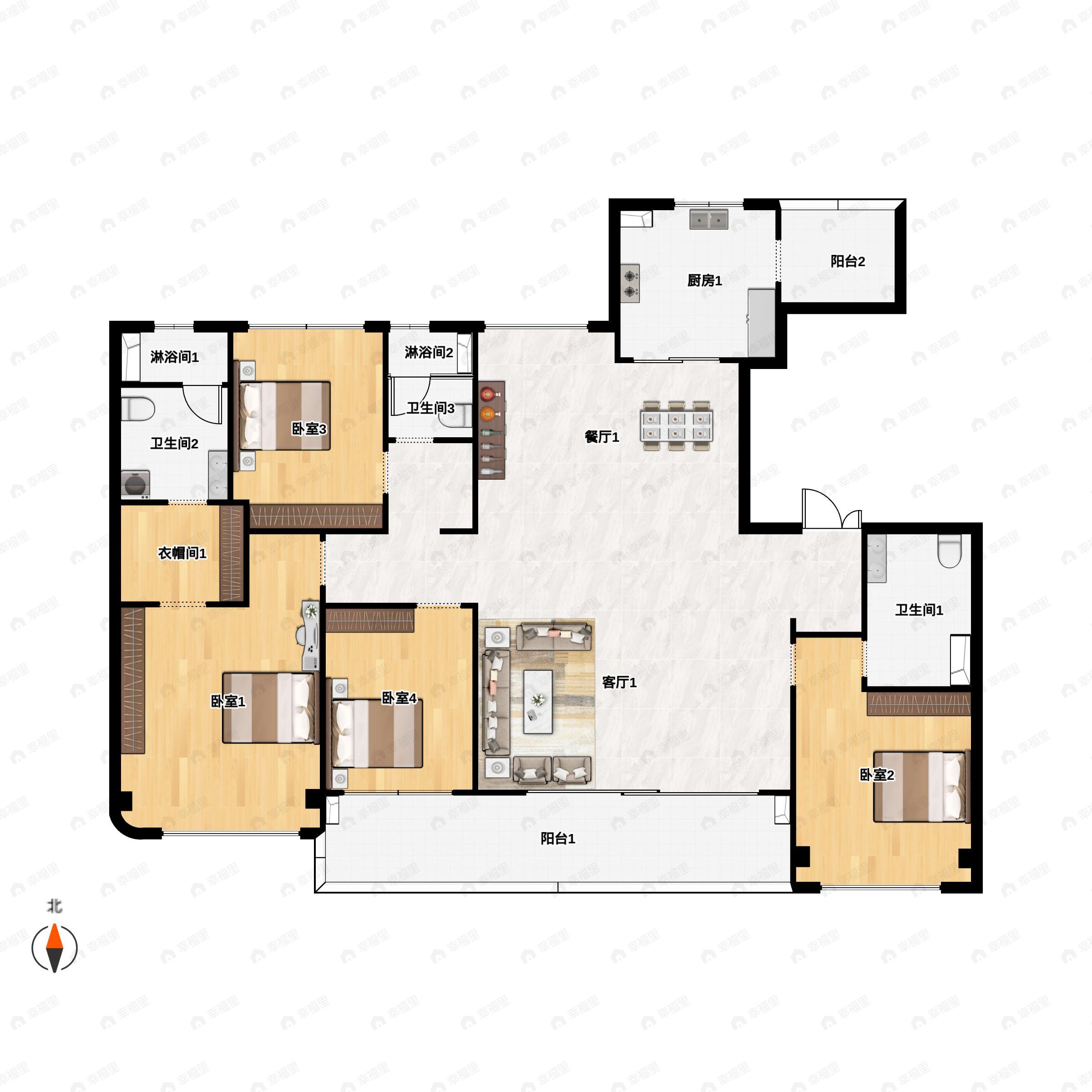 4室2厅3卫建面180平户型图