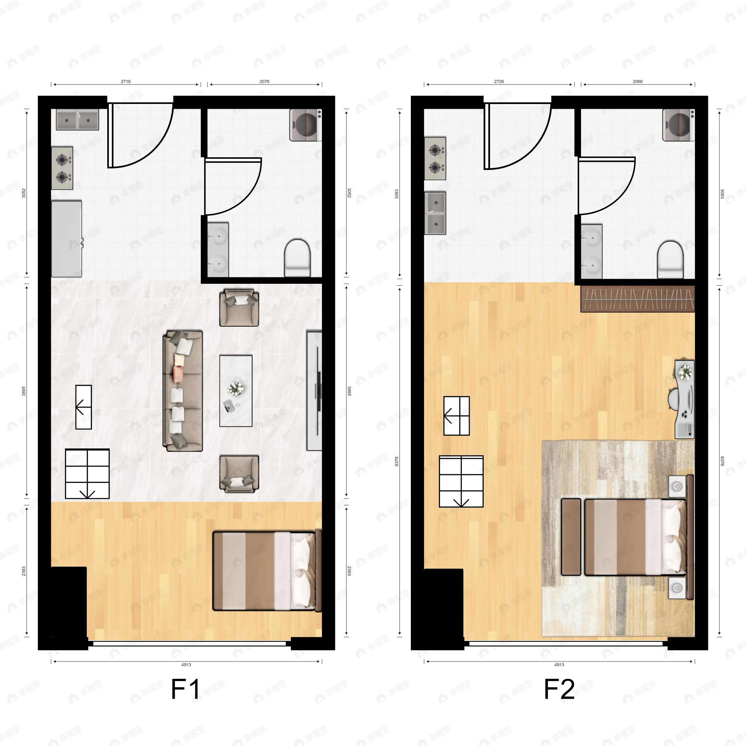 1室1厅1卫建面45平户型图