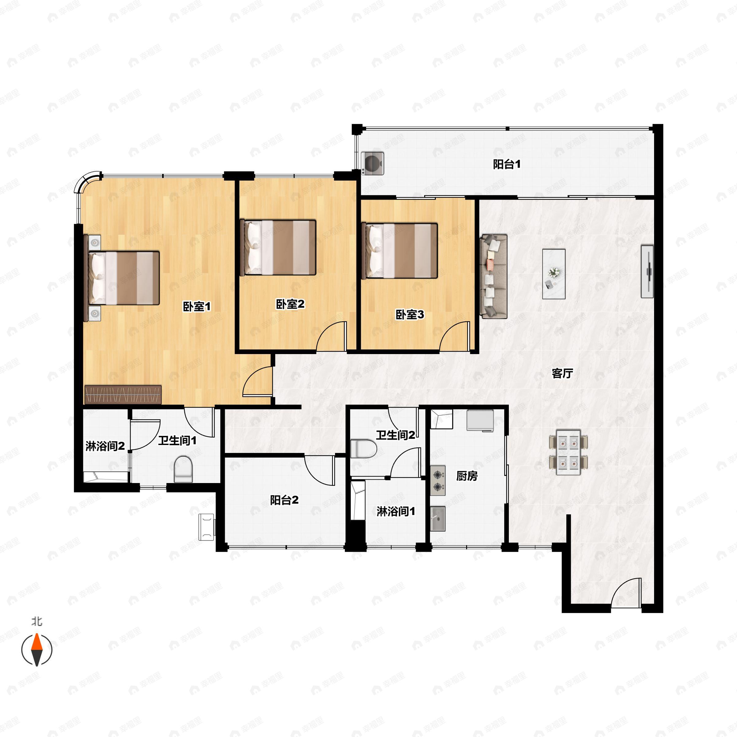 3室2厅2卫建面120平户型图