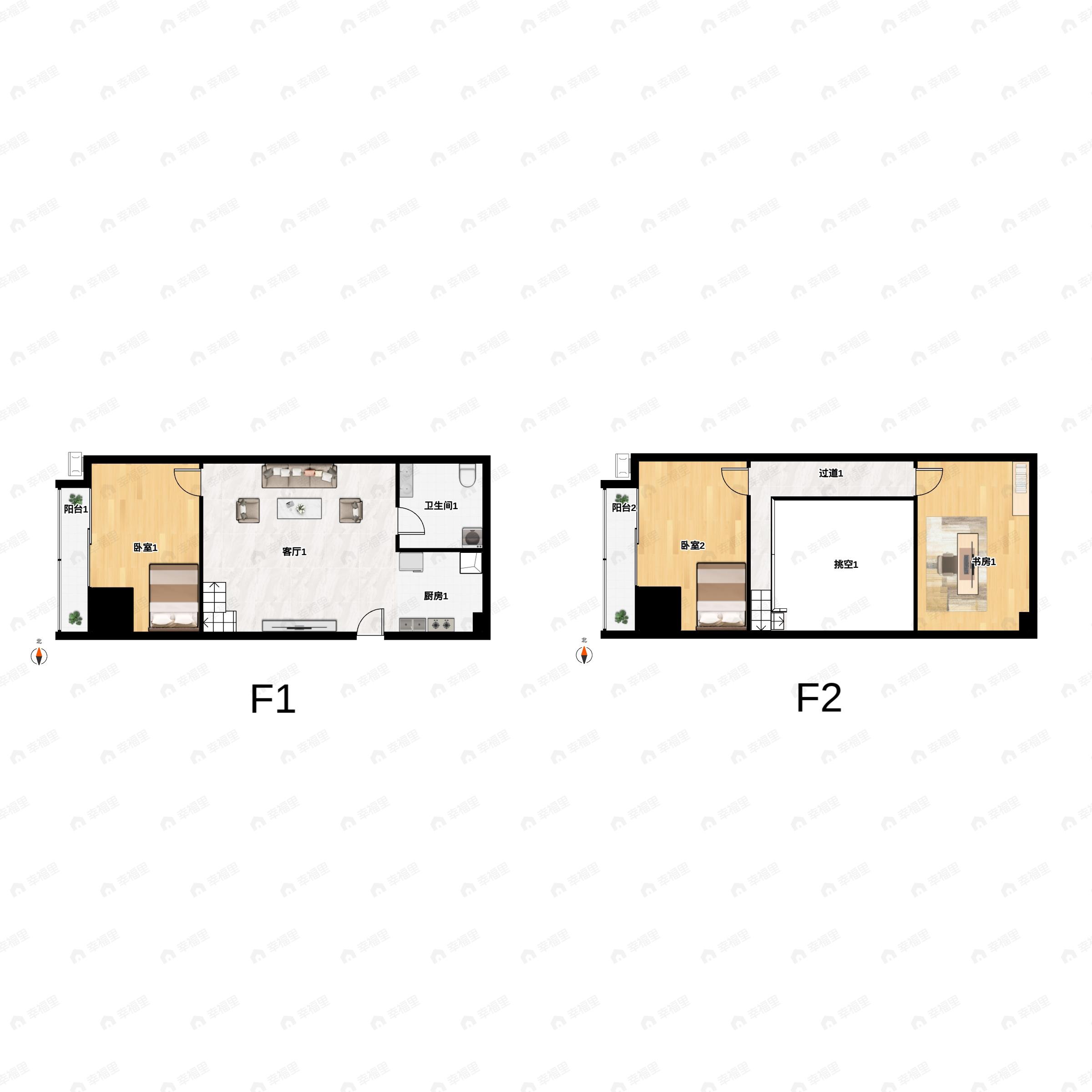 3室1厅1卫建面54平西户型图