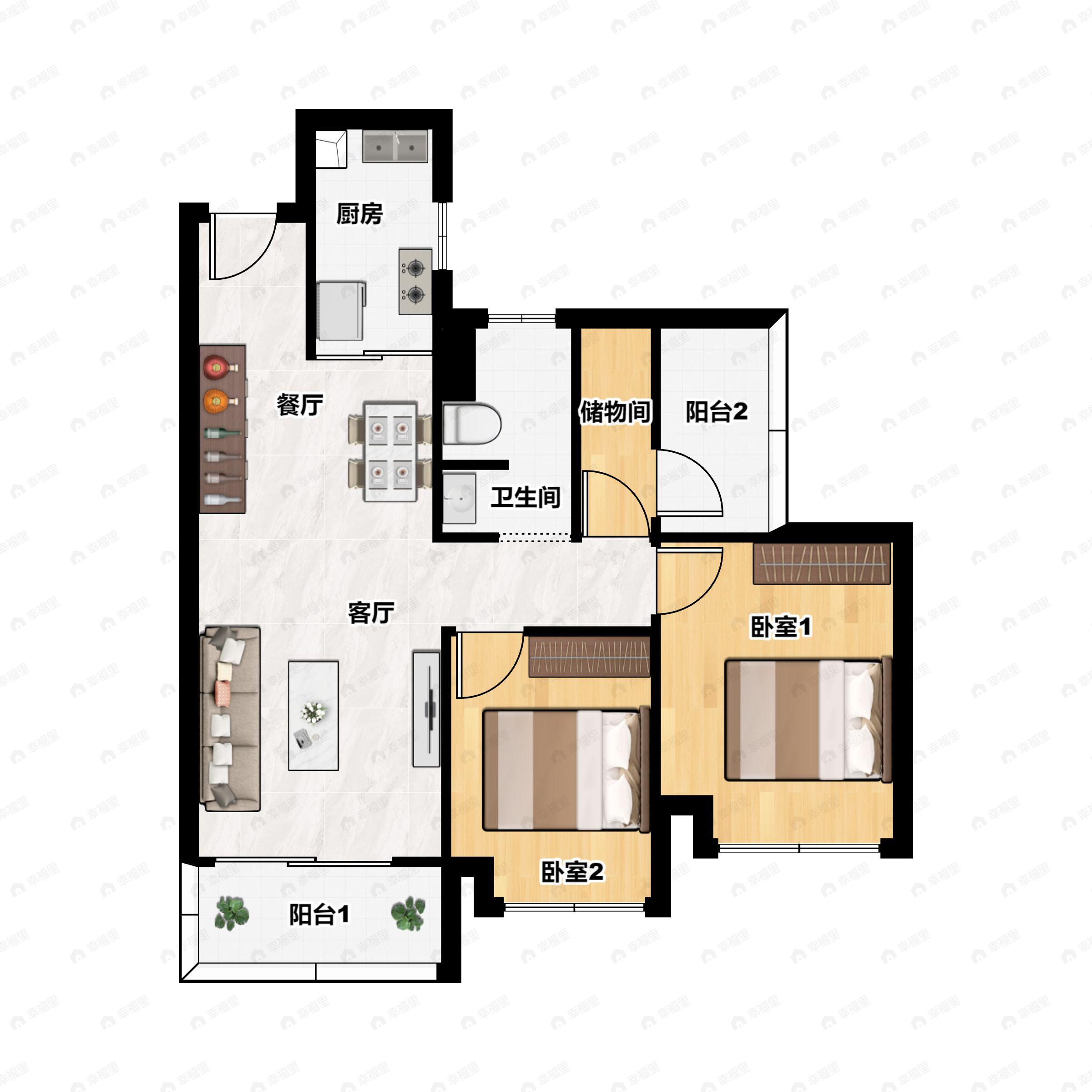 3室2厅1卫建面89m²南户型图