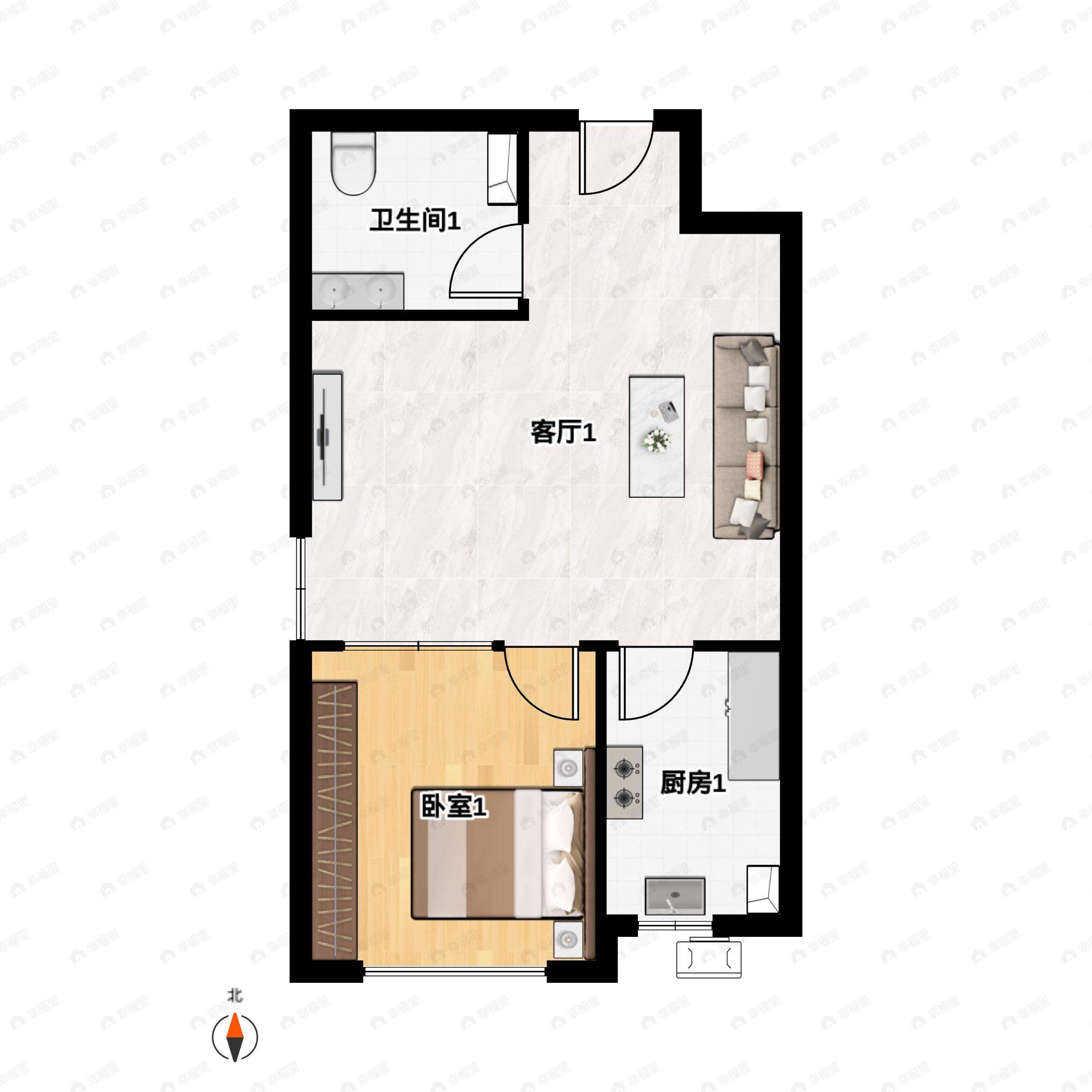 1室1厅1卫建面59平户型图