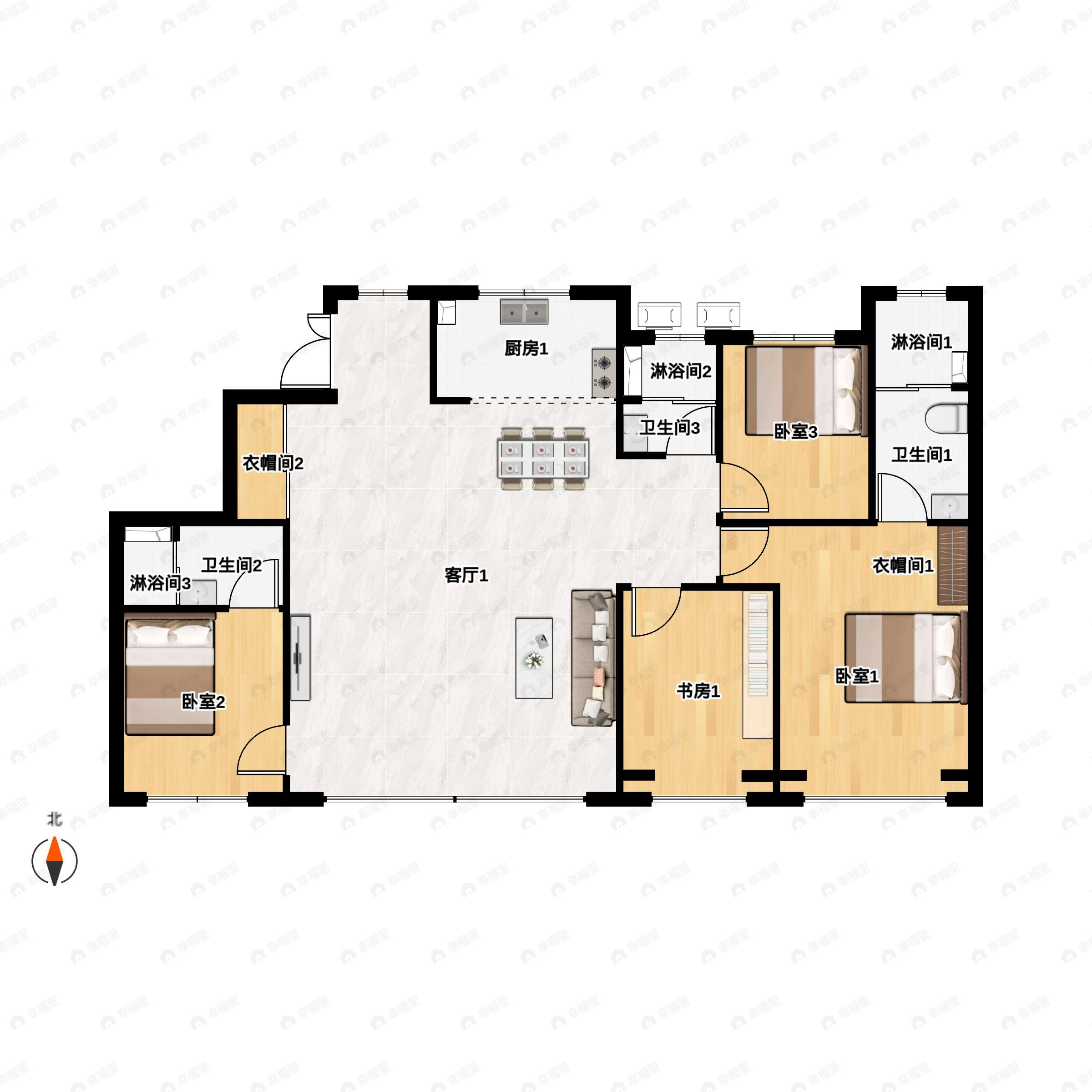 4室2厅3卫建面188平户型图