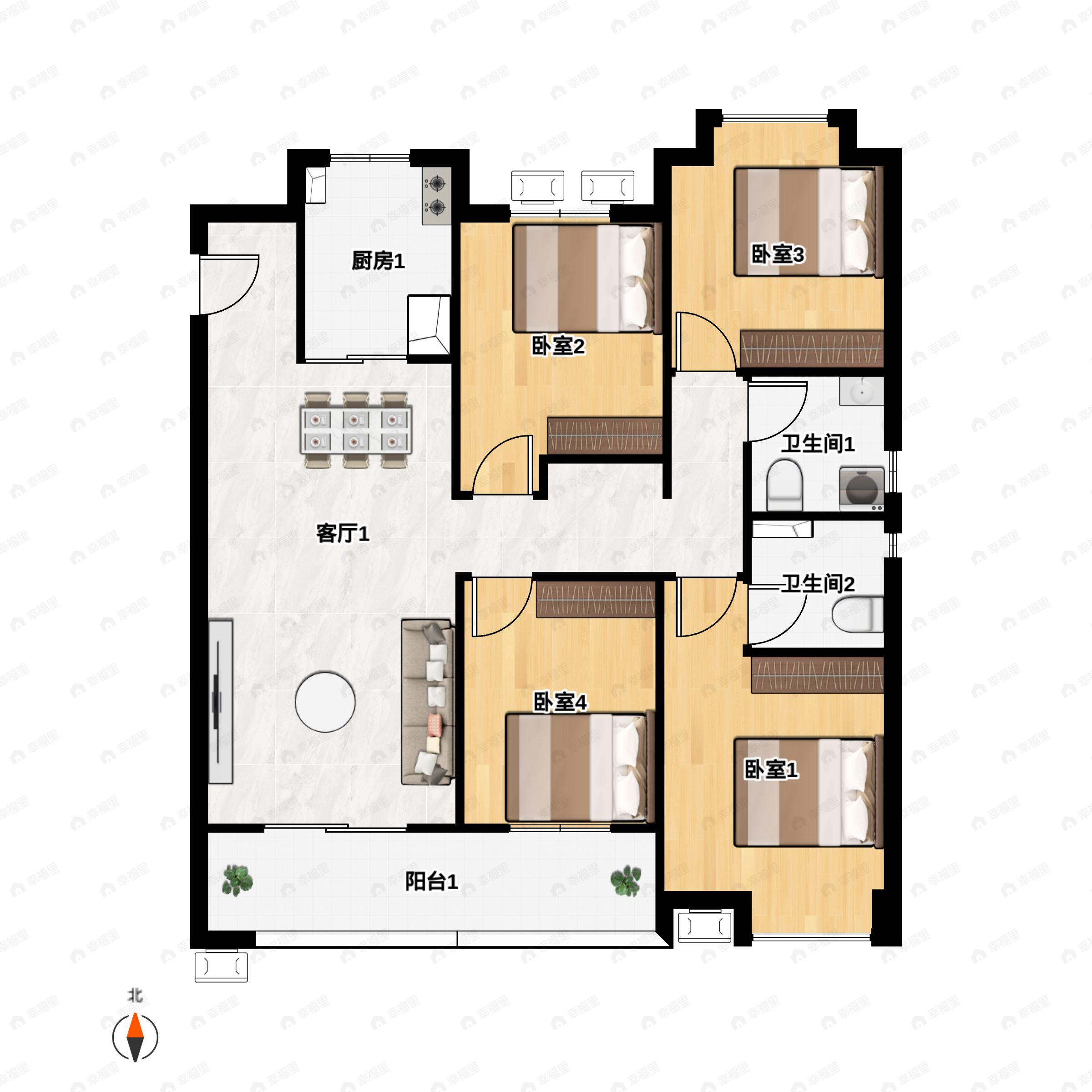 4室2厅2卫建面141平南户型图