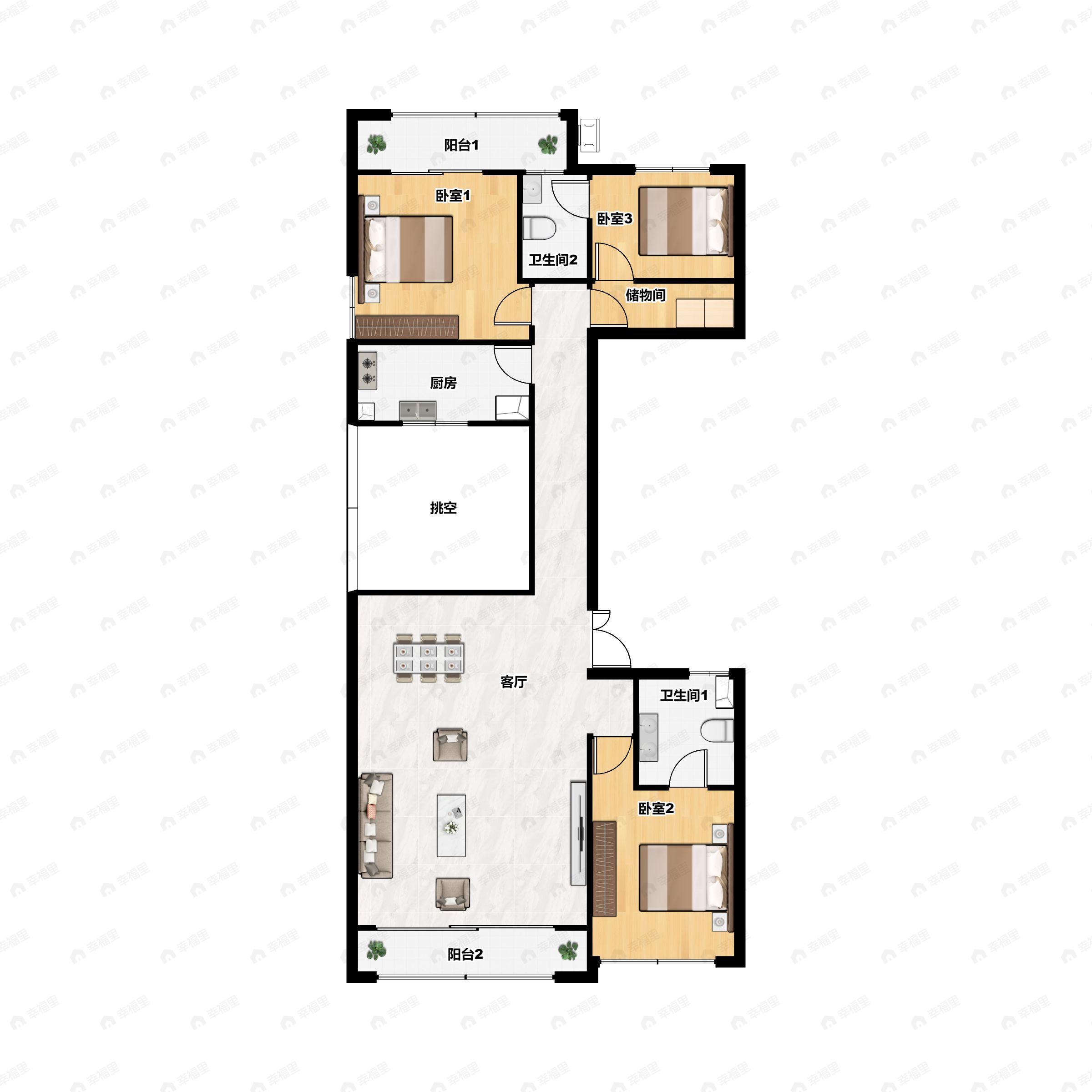 3室2厅2卫建面155平户型图