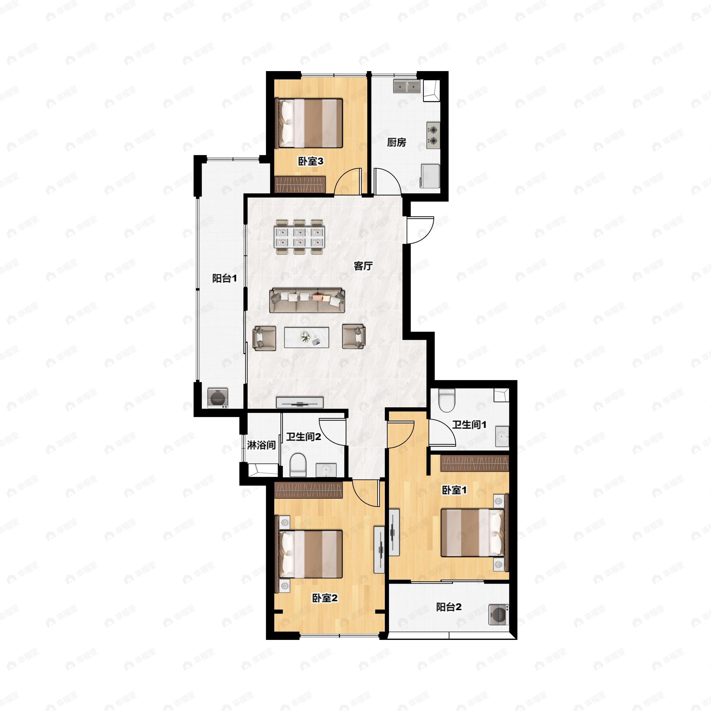 3室2厅2卫建面119平户型图