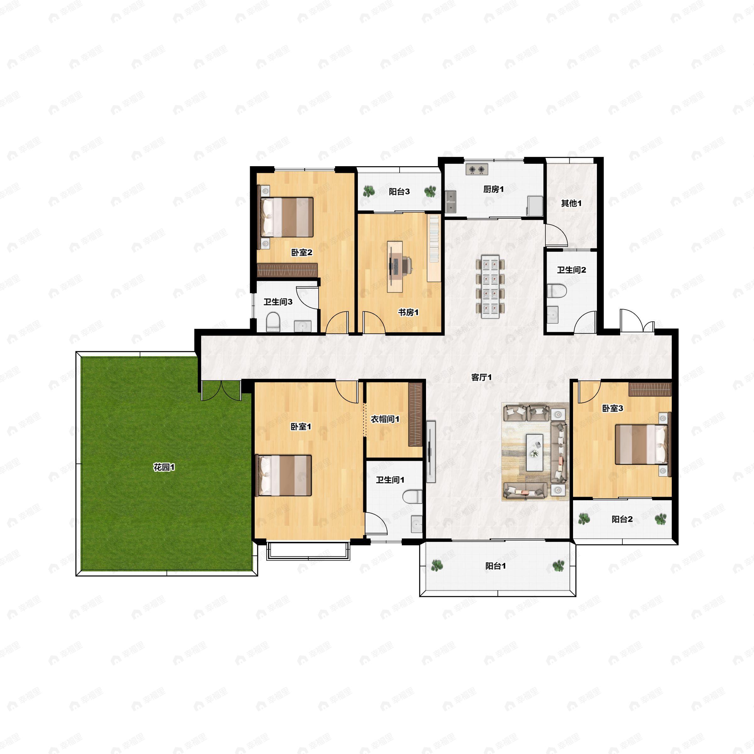 4室2厅3卫建面232平北|南户型图
