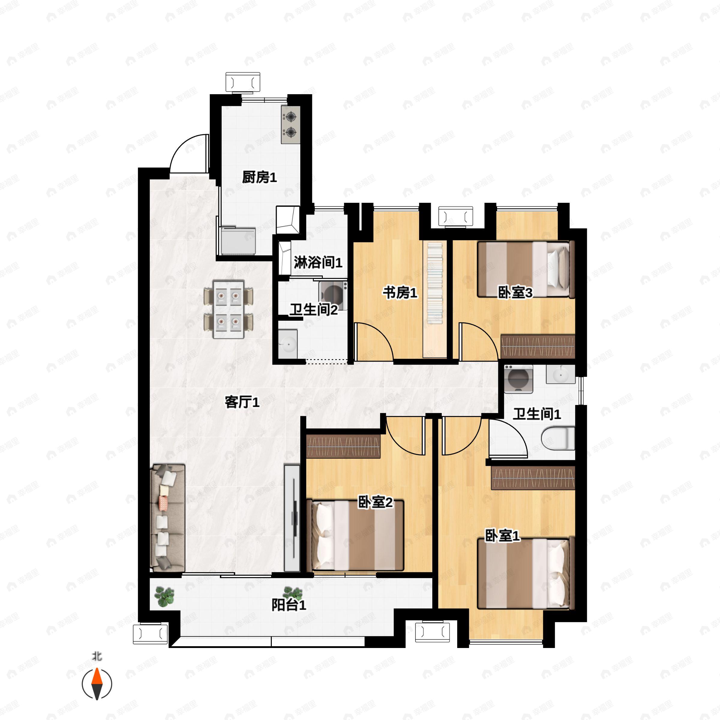 4室2厅2卫建面126平户型图