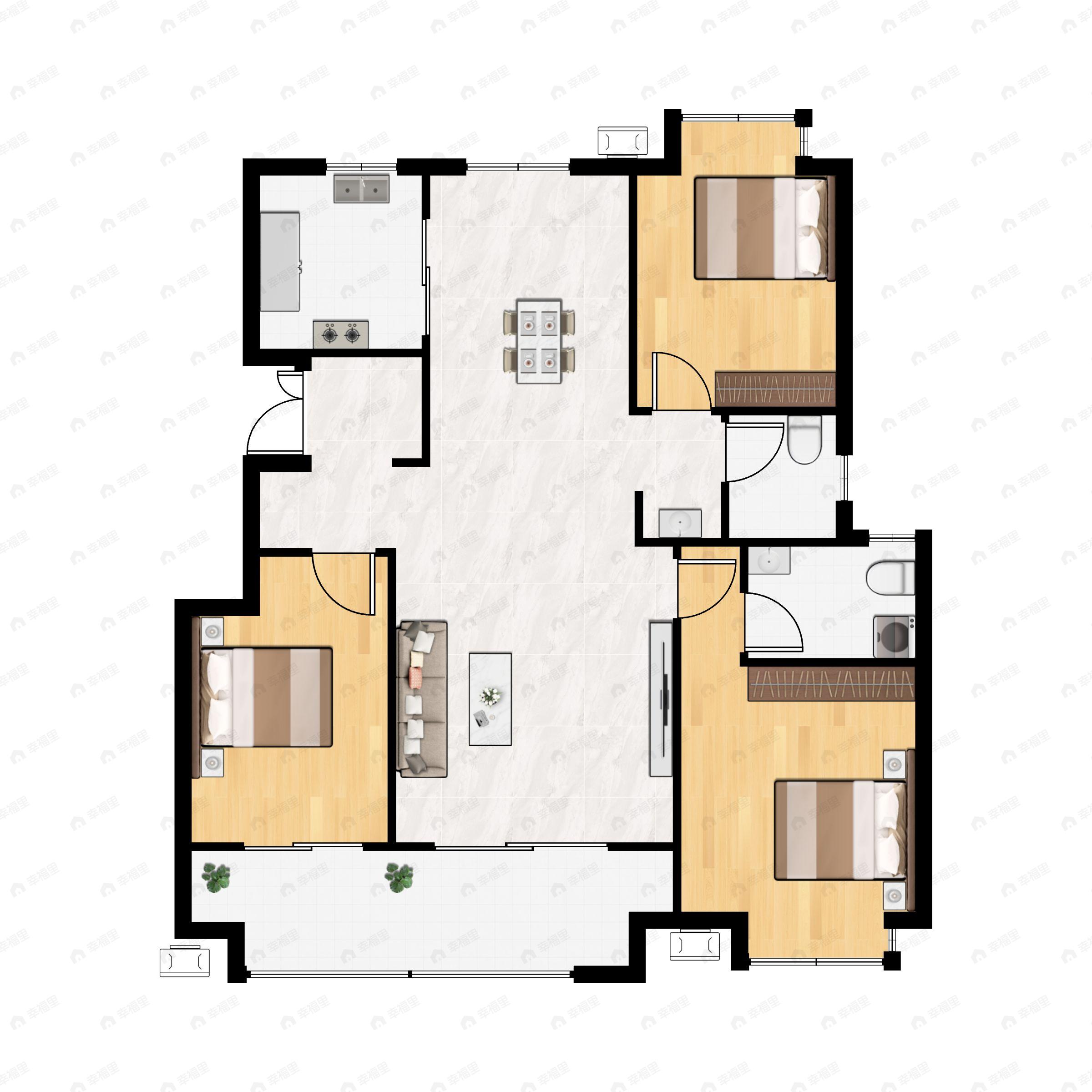 3室2厅2卫建面116平户型图