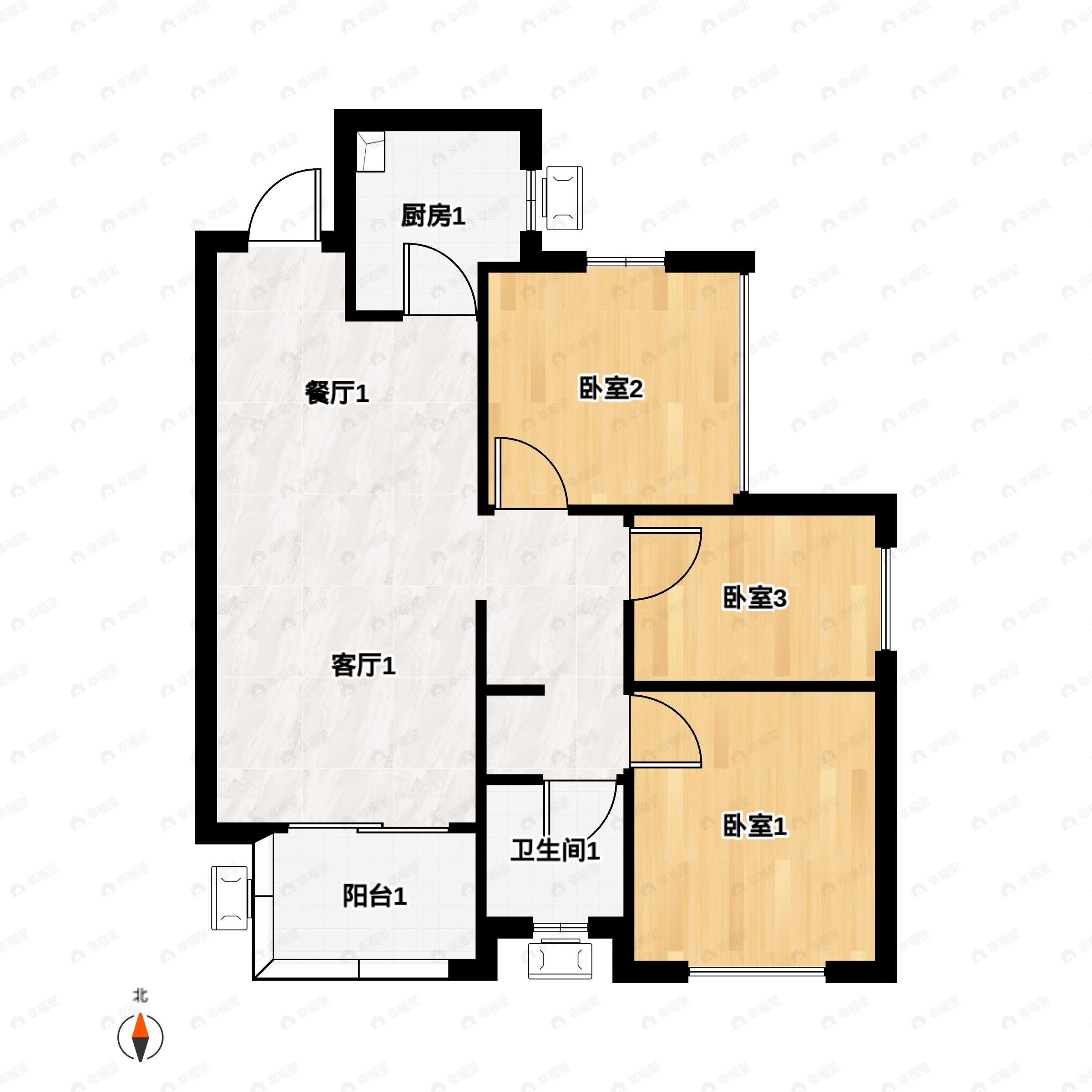 3室2厅1卫建面79平户型图